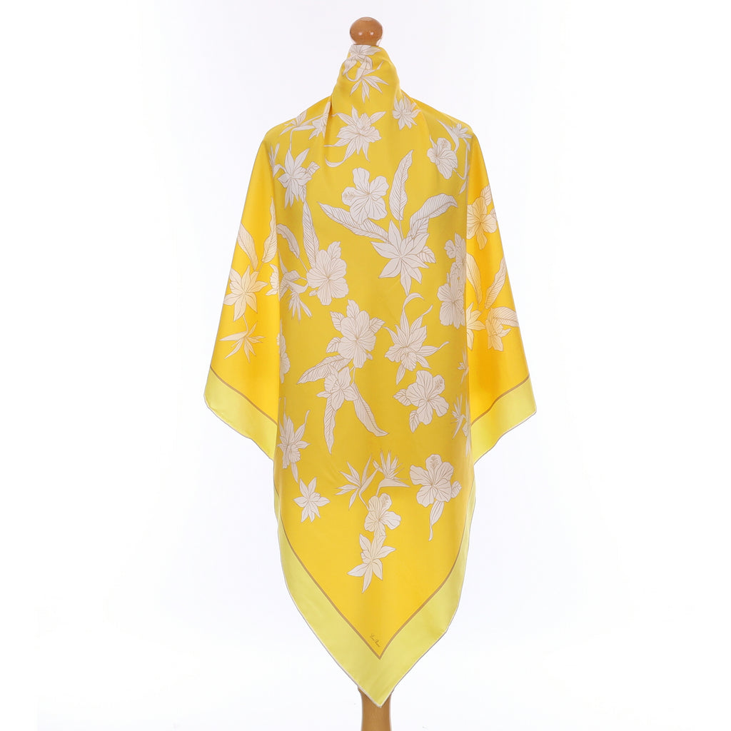 Brand New Loro Piana Yellow Floral Silk Scarf