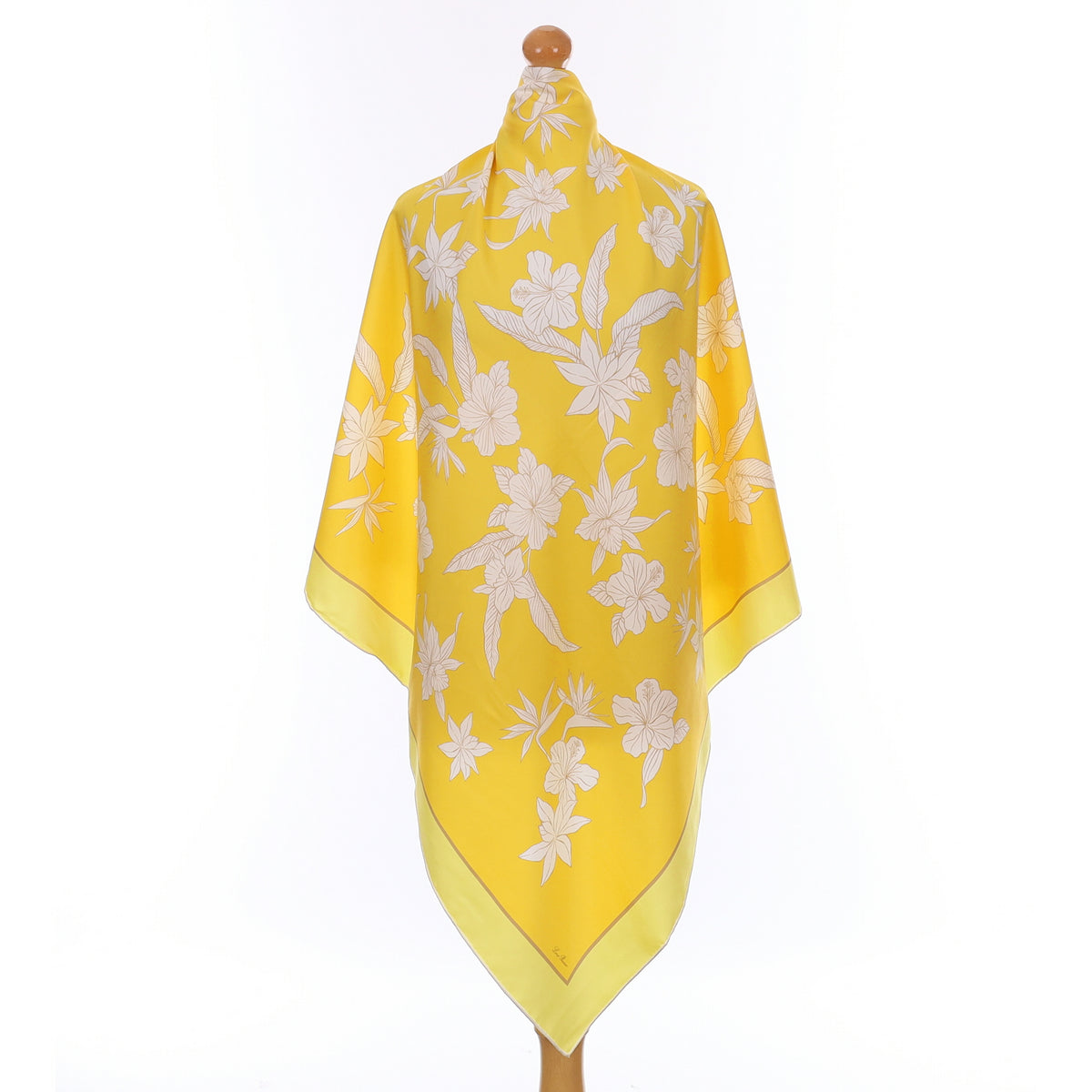 Brand New Loro Piana Yellow Floral Silk Scarf