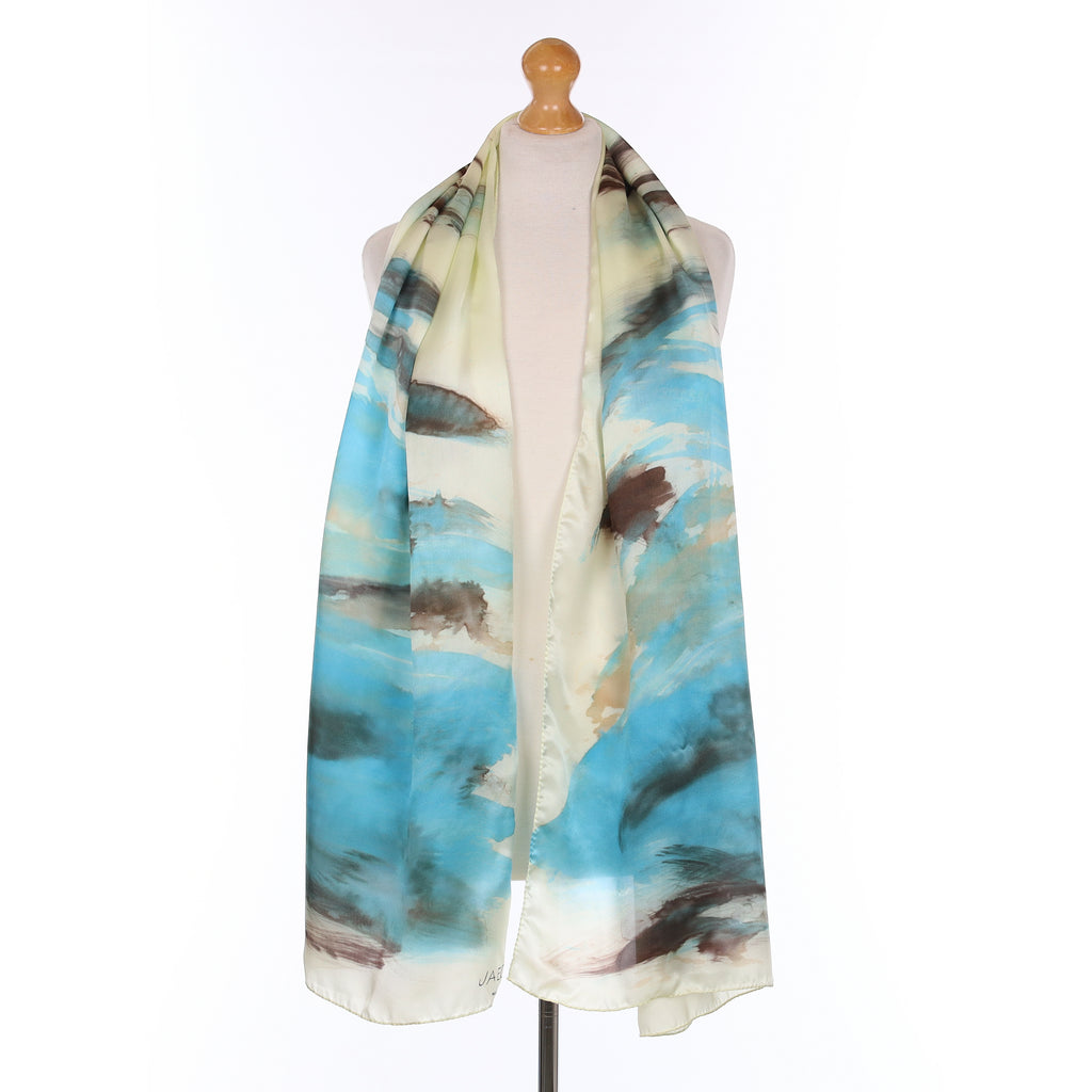 Jaeger Blue Watercolour Effect Silk Scarf