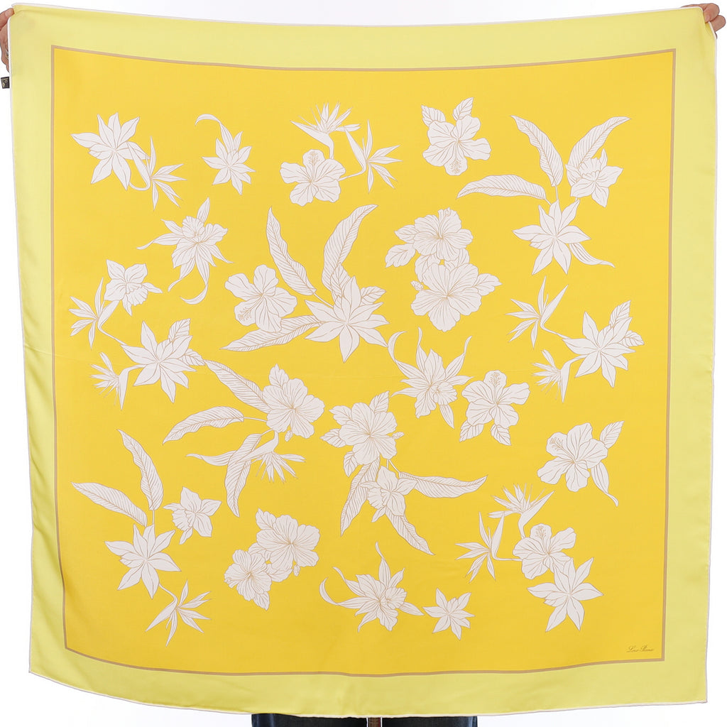 Brand New Loro Piana Yellow Floral Silk Scarf