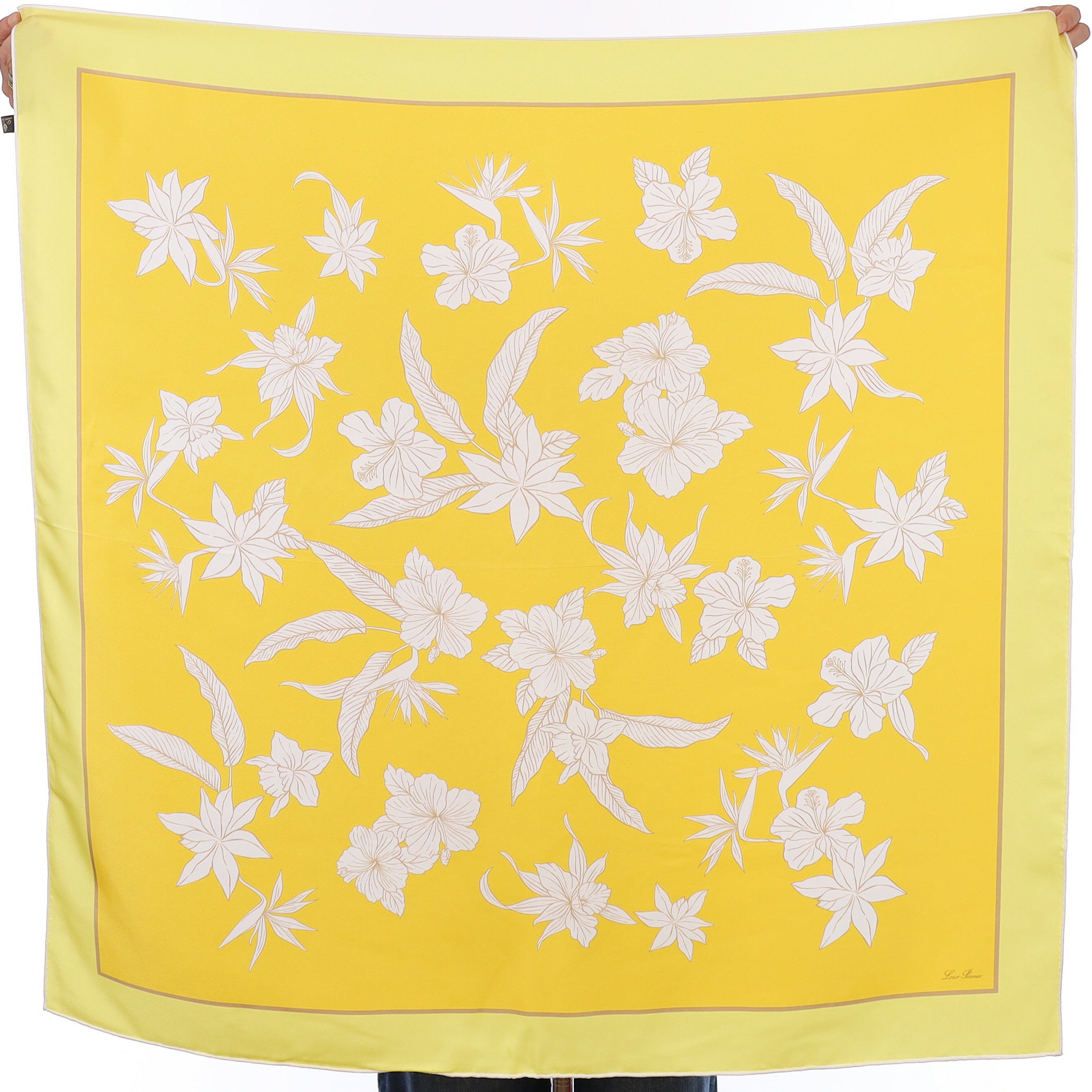 Brand New Loro Piana Yellow Floral Silk Scarf