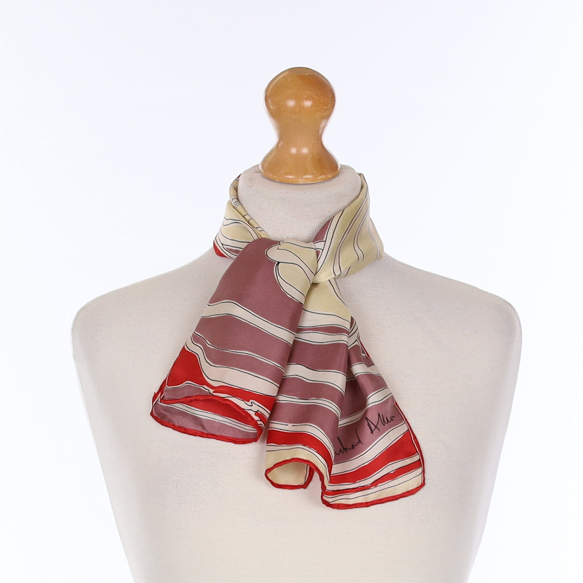 Richard Allan Red and Plum Swirl Design Vintage Silk Scarf