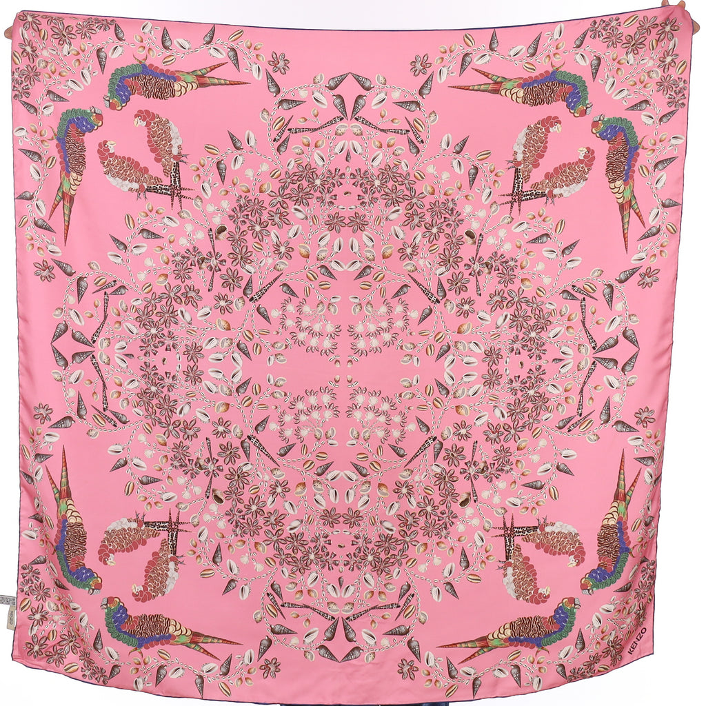 Brand New Kenzo Pink Shell Design Silk Scarf