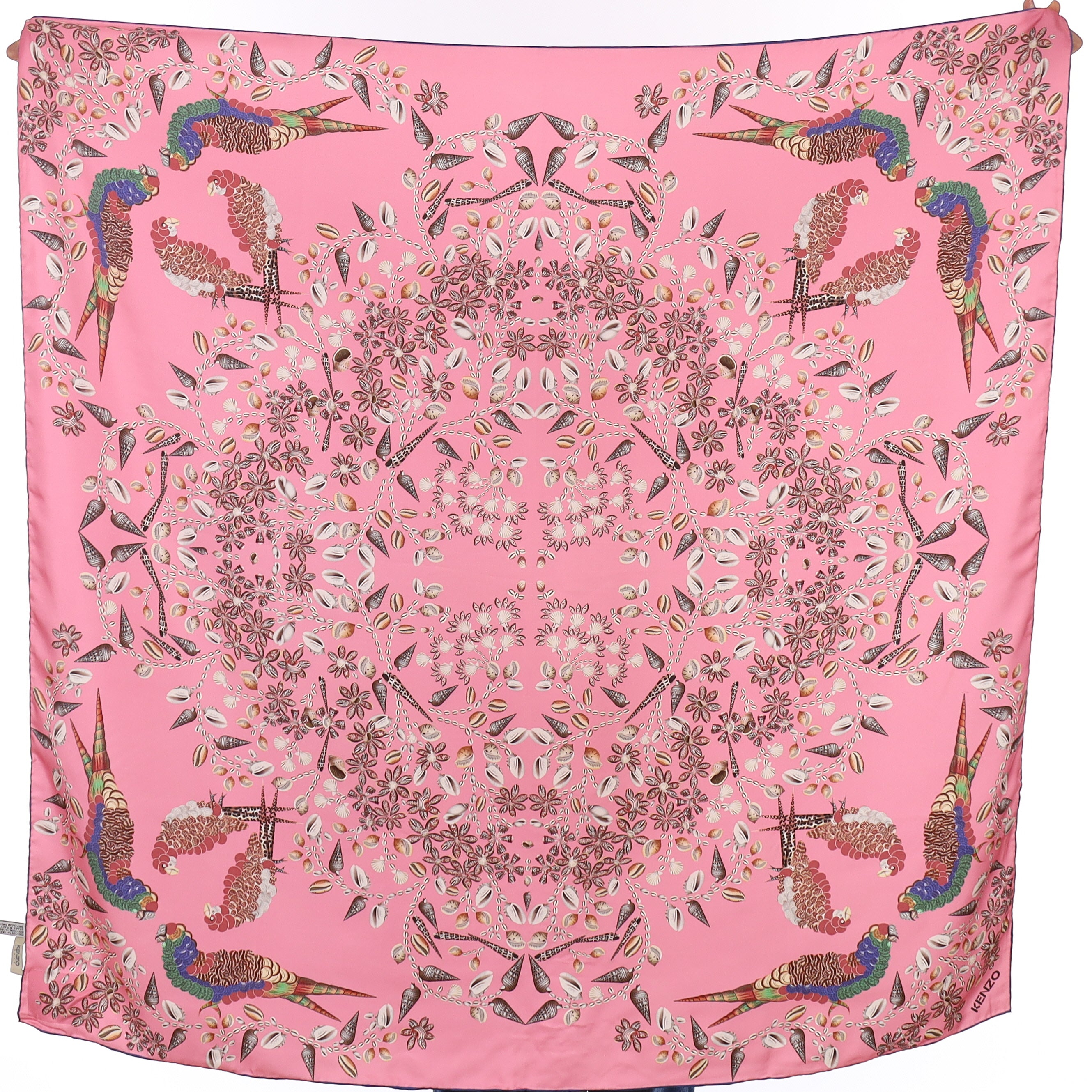 Brand New Kenzo Pink Shell Design Silk Scarf