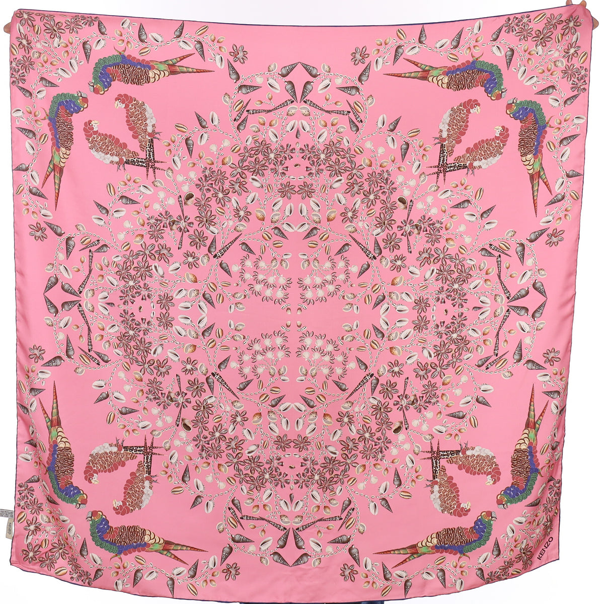 Brand New Kenzo Pink Shell Design Silk Scarf