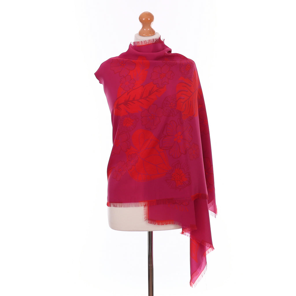 Brand New Escada Magenta and Red Floral Silk Wrap