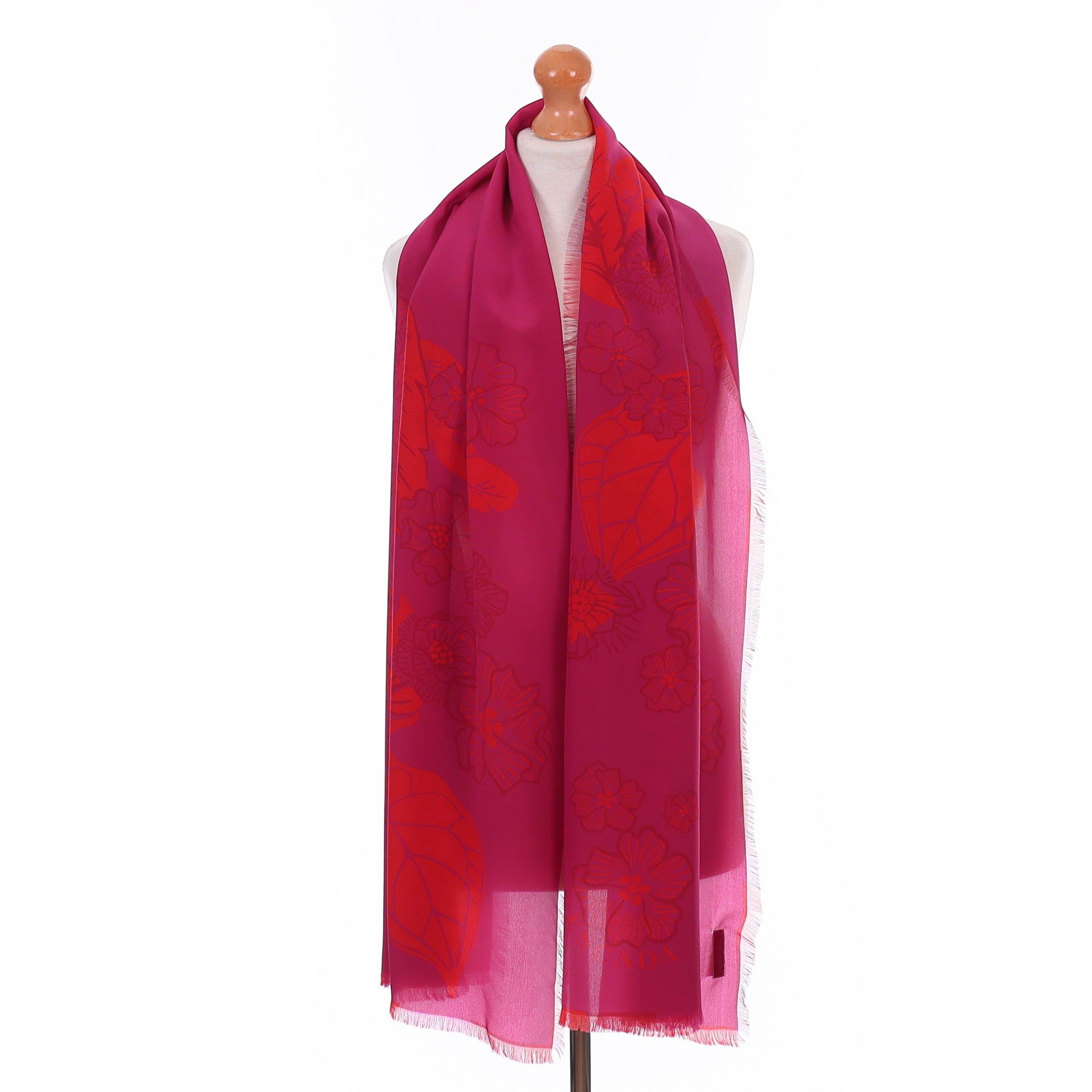 Brand New Escada Magenta and Red Floral Silk Wrap