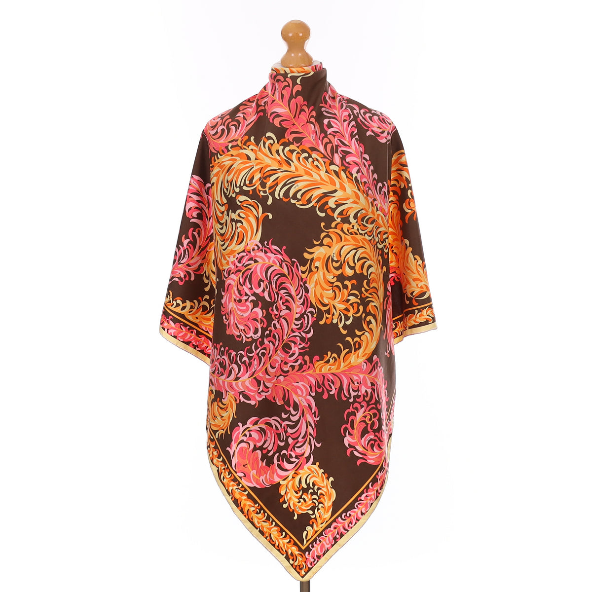 Emilio Pucci Pink and Orange Feathers Vintage Silk Scarf