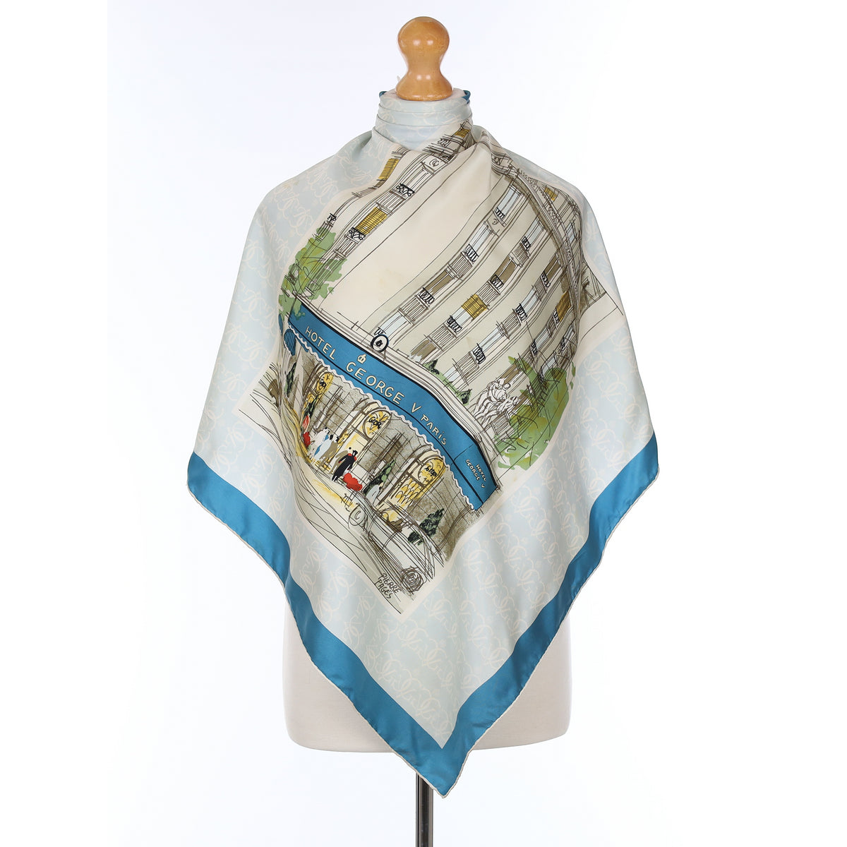 Blue Paris Scene Vintage Silk Scarf