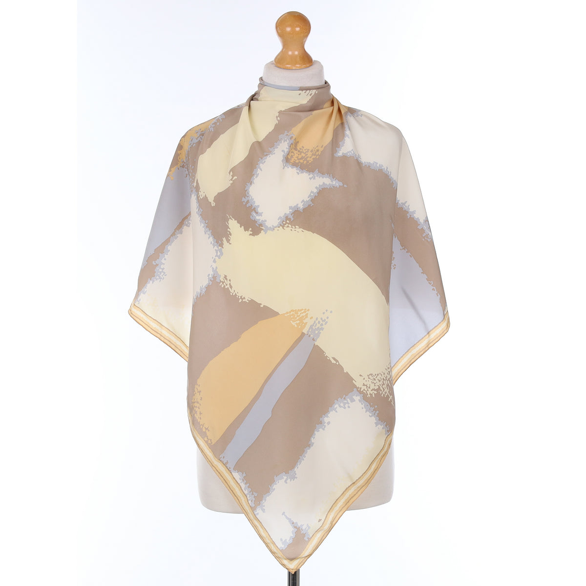 1970's Jaeger Beige Patterned Vintage Silk Scarf