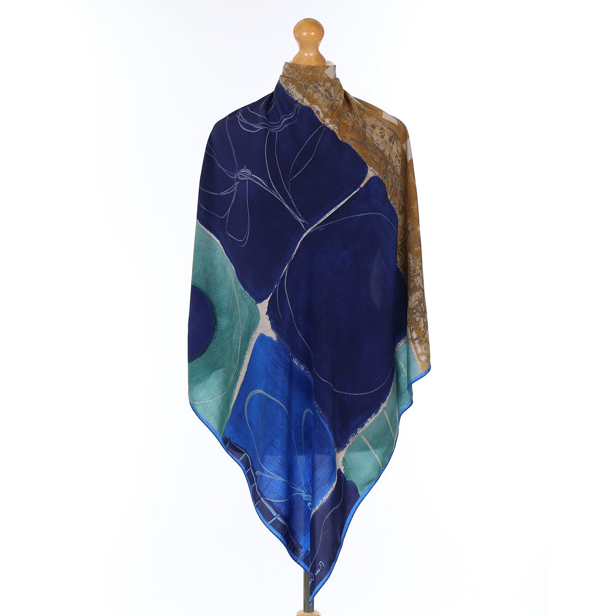 Pierre Cardin Blue Patchwork Vintage Silk Scarf