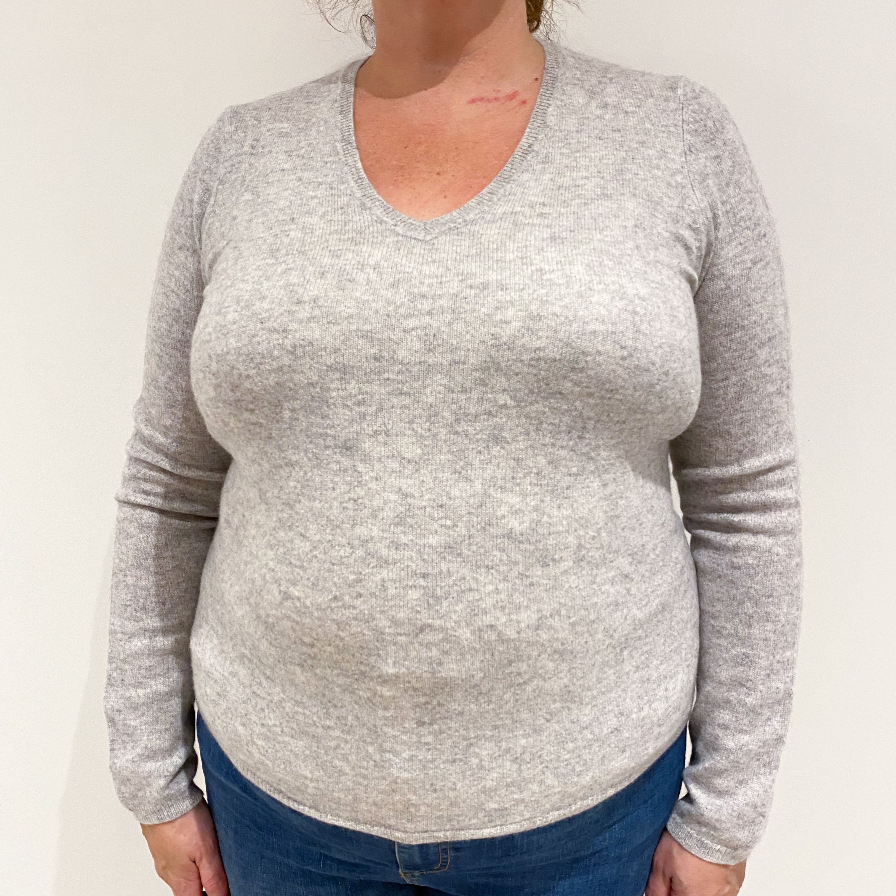 Smoke Grey Cashmere V-Neck Jumper Extra Large