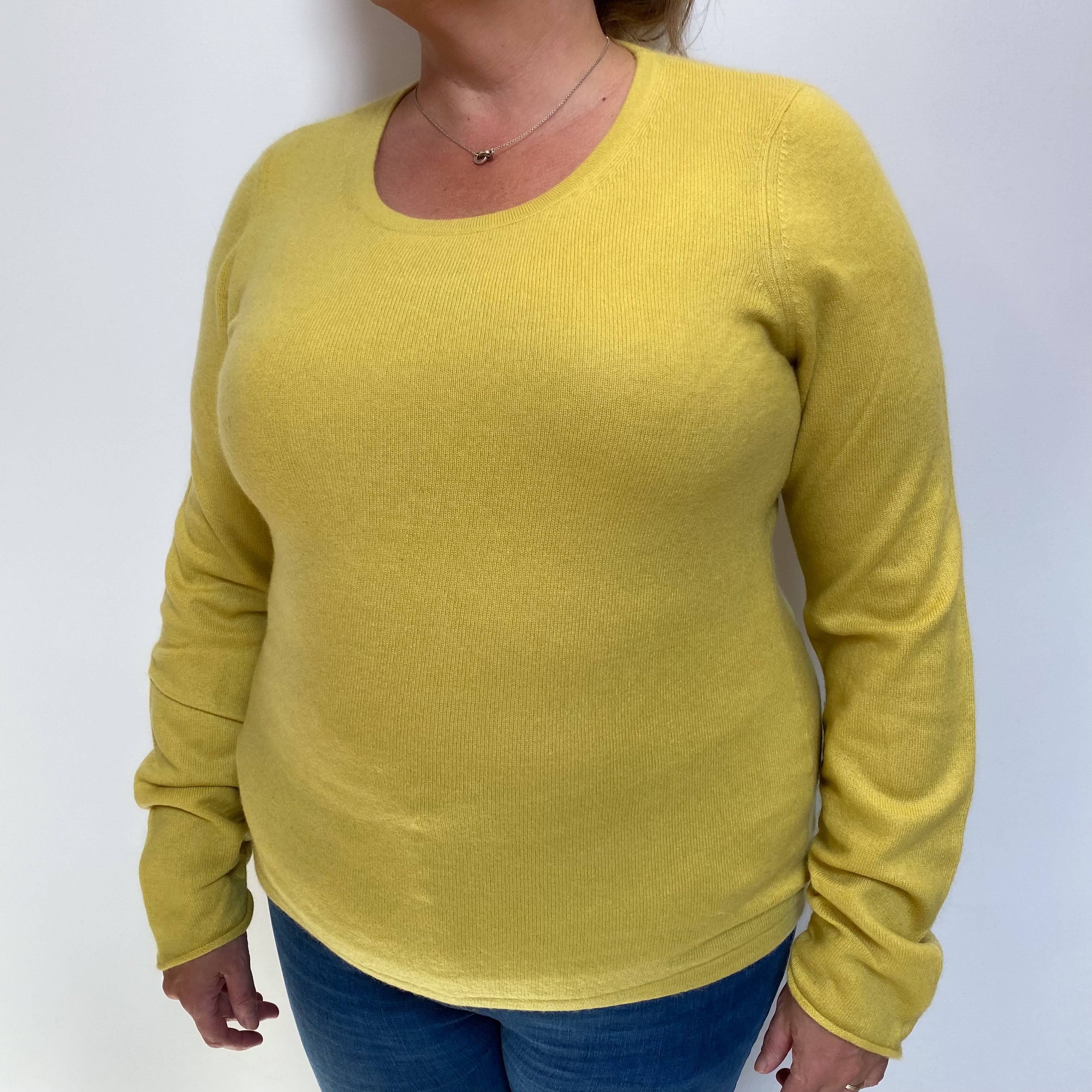 Flaxen Yellow Cashmere Crew Neck Jumper Extra Large