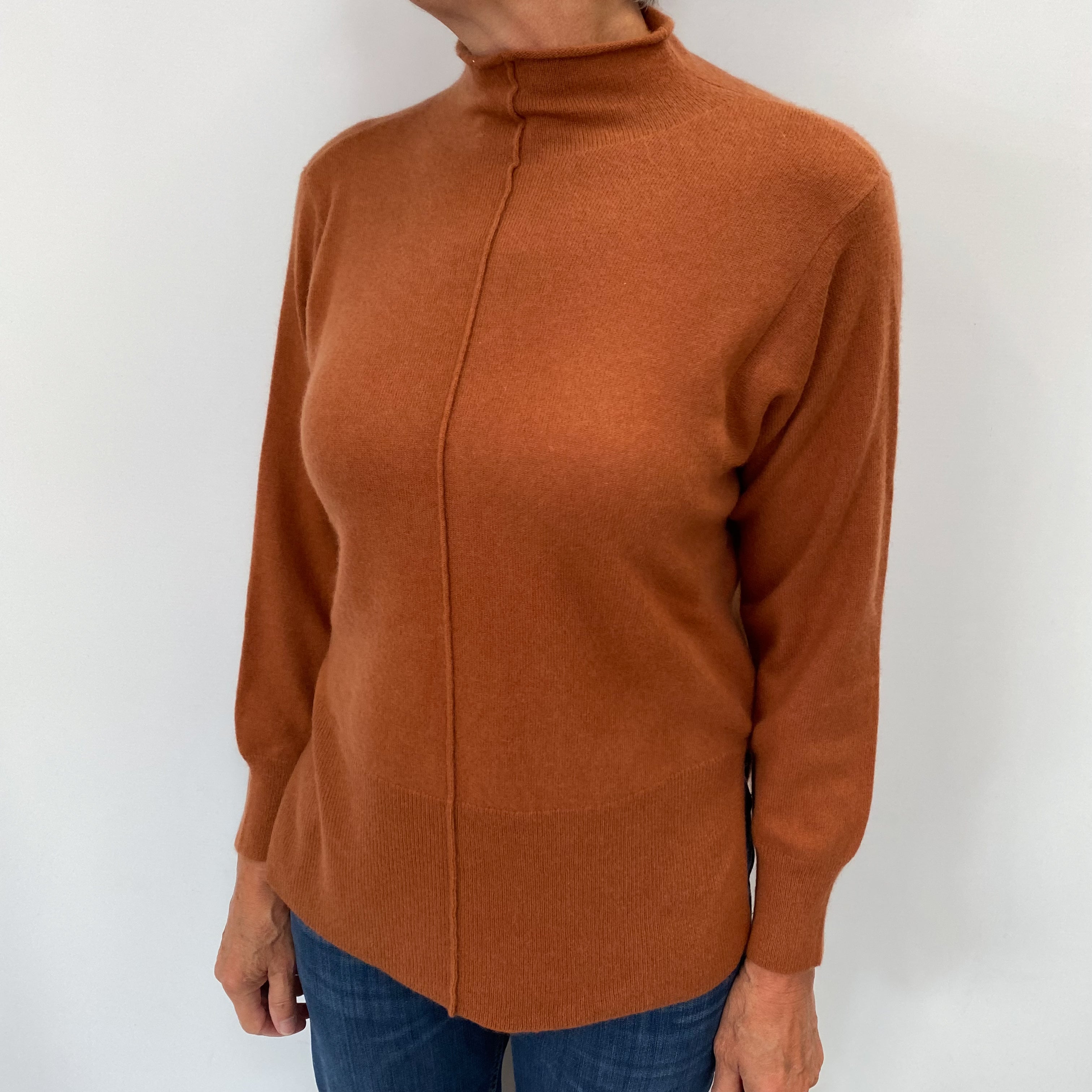 Terracotta Orange Cashmere Roll Neck Jumper Medium