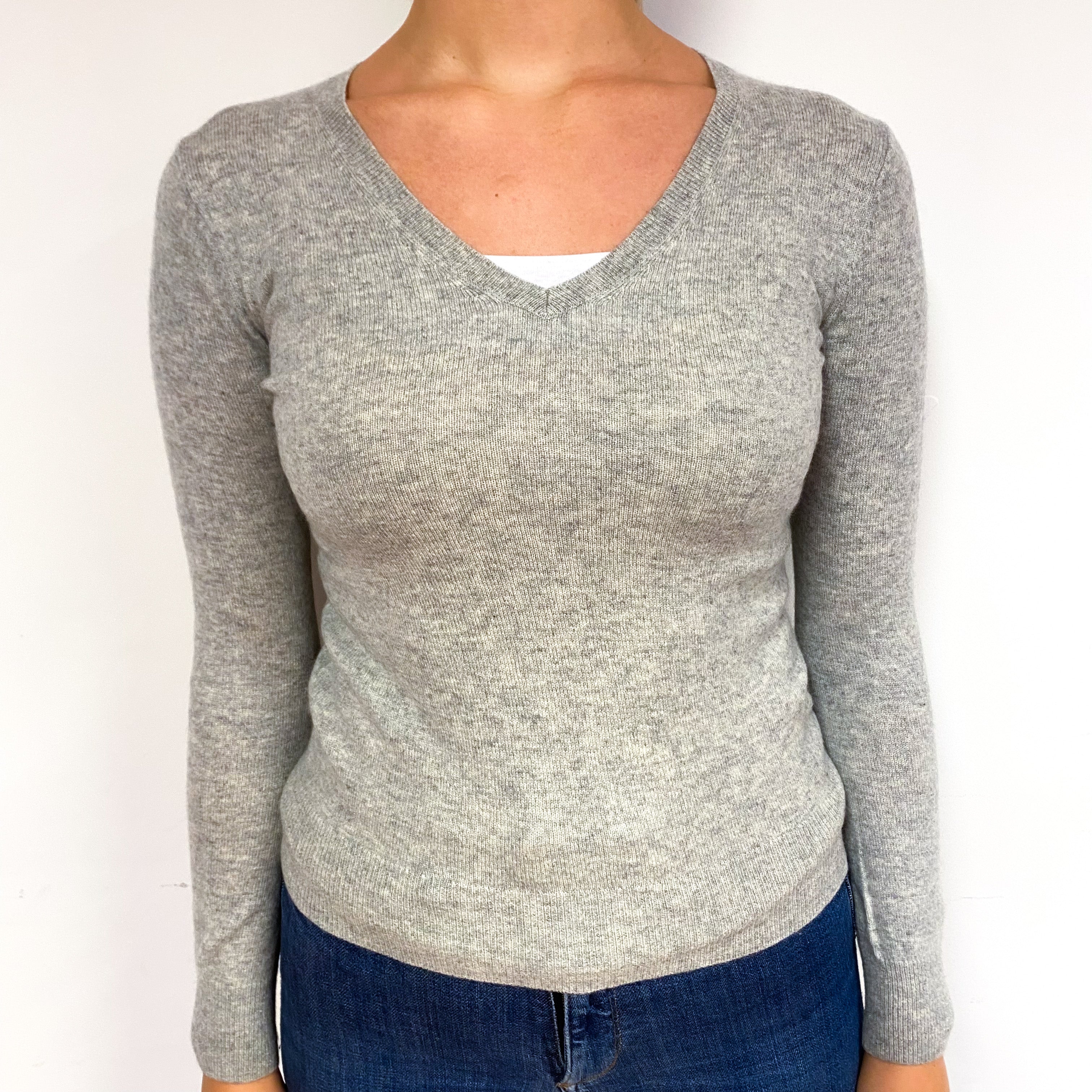 Smoke Grey Cashmere V-Neck Jumper Small