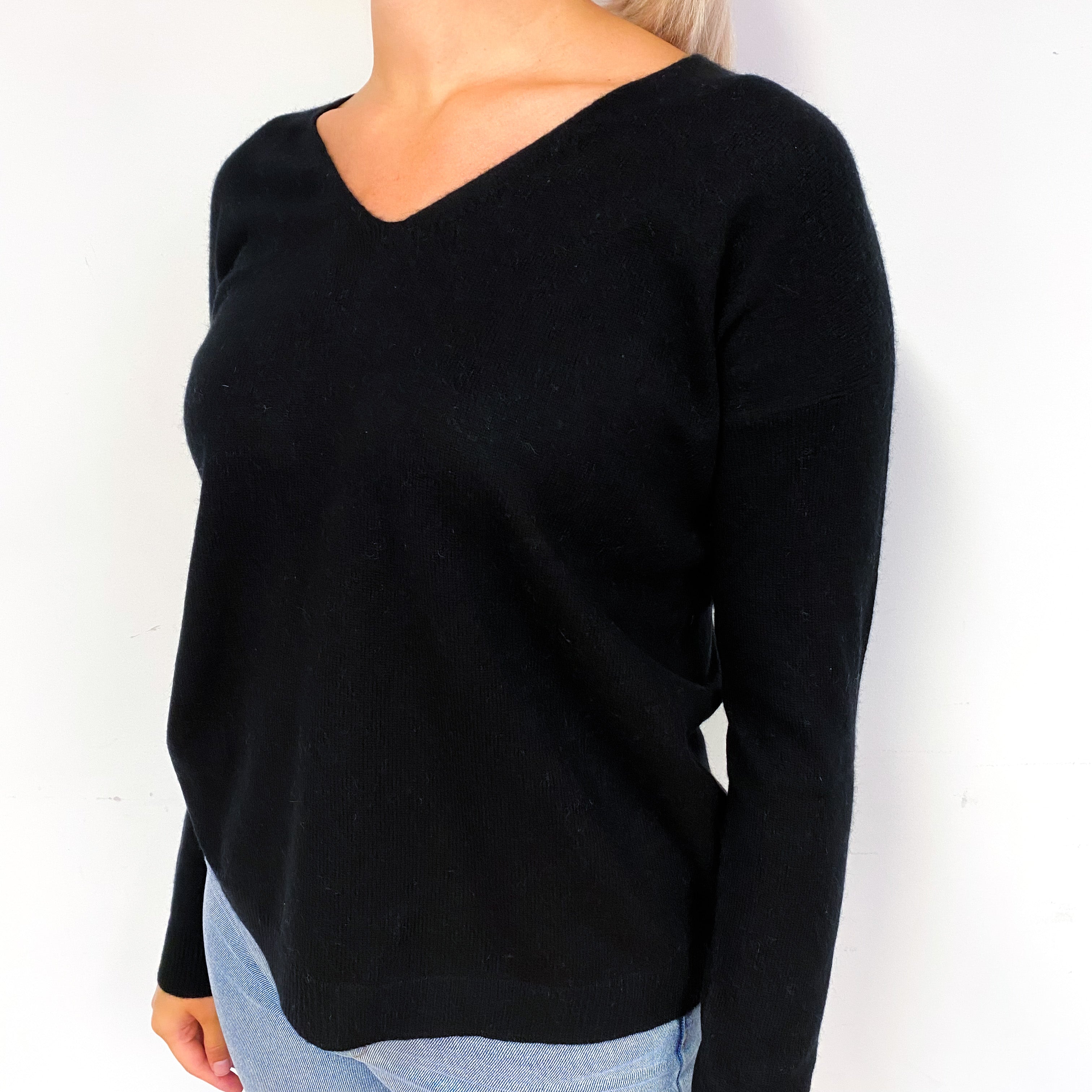 Black Slouchy Cashmere V-Neck Jumper Small