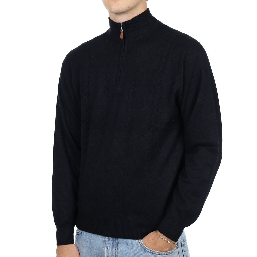 Men's Black Cashmere 1/4 Zip Neck Jumper Medium