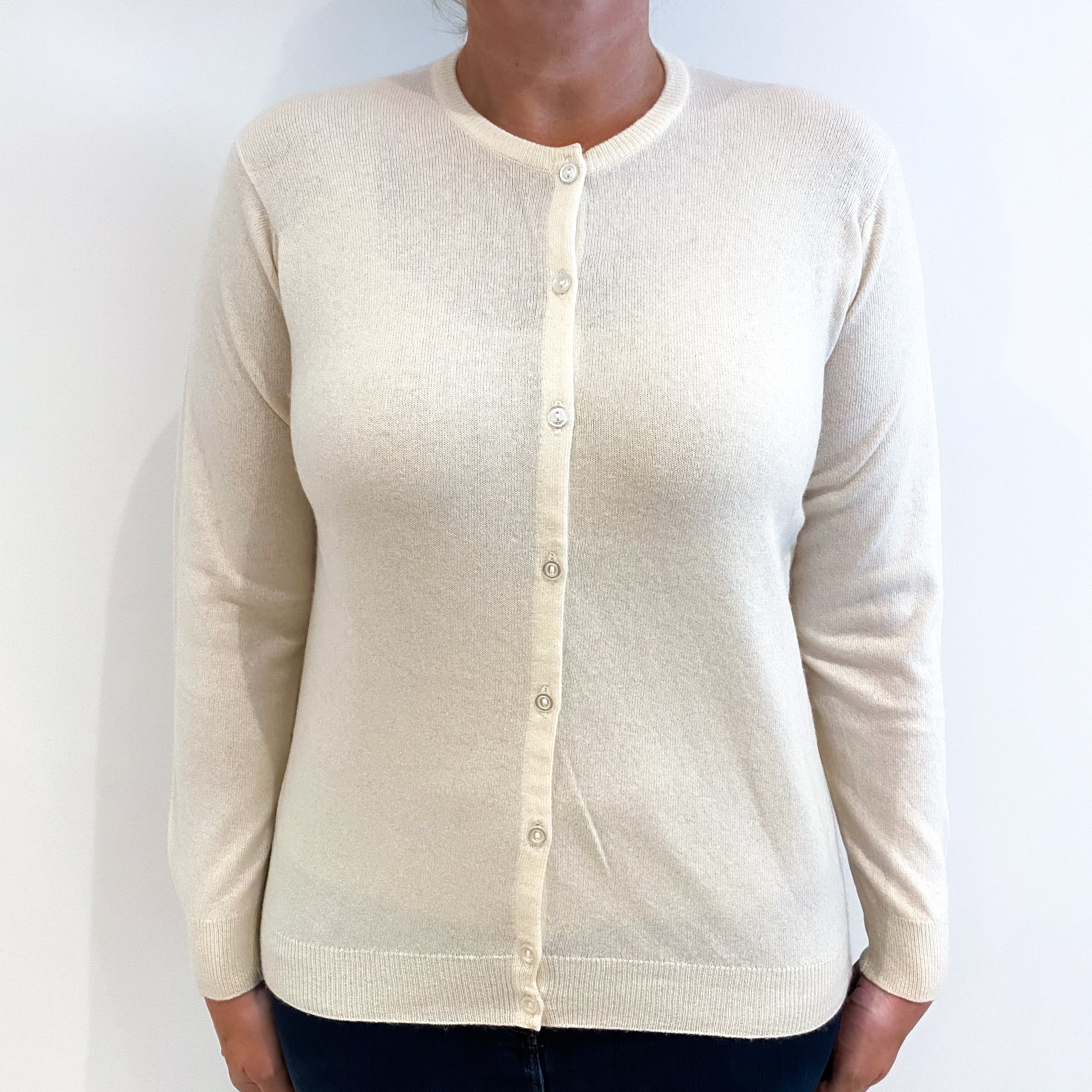 Scottish Cream Cashmere Crew Neck Cardigan Large