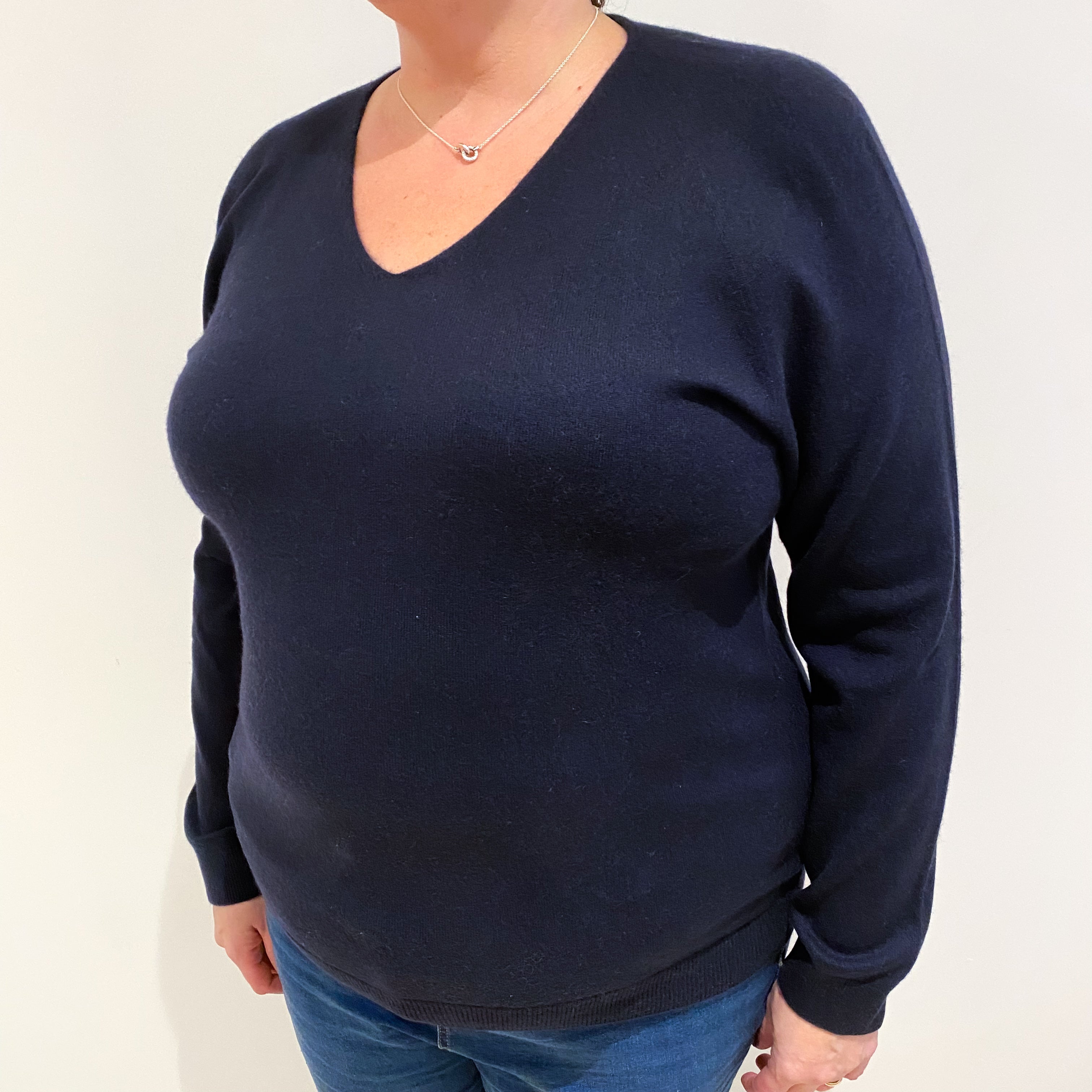 Dark Navy Cashmere V Neck Jumper Extra Large