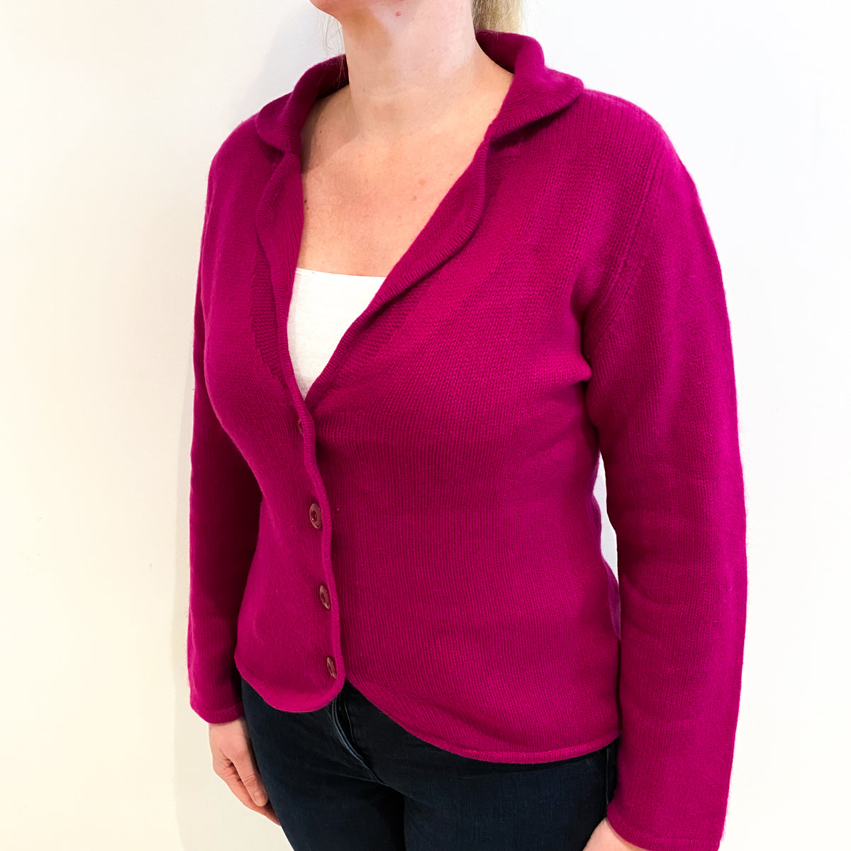 Bright Fuchsia Pink Cashmere Jacket with Collar Large