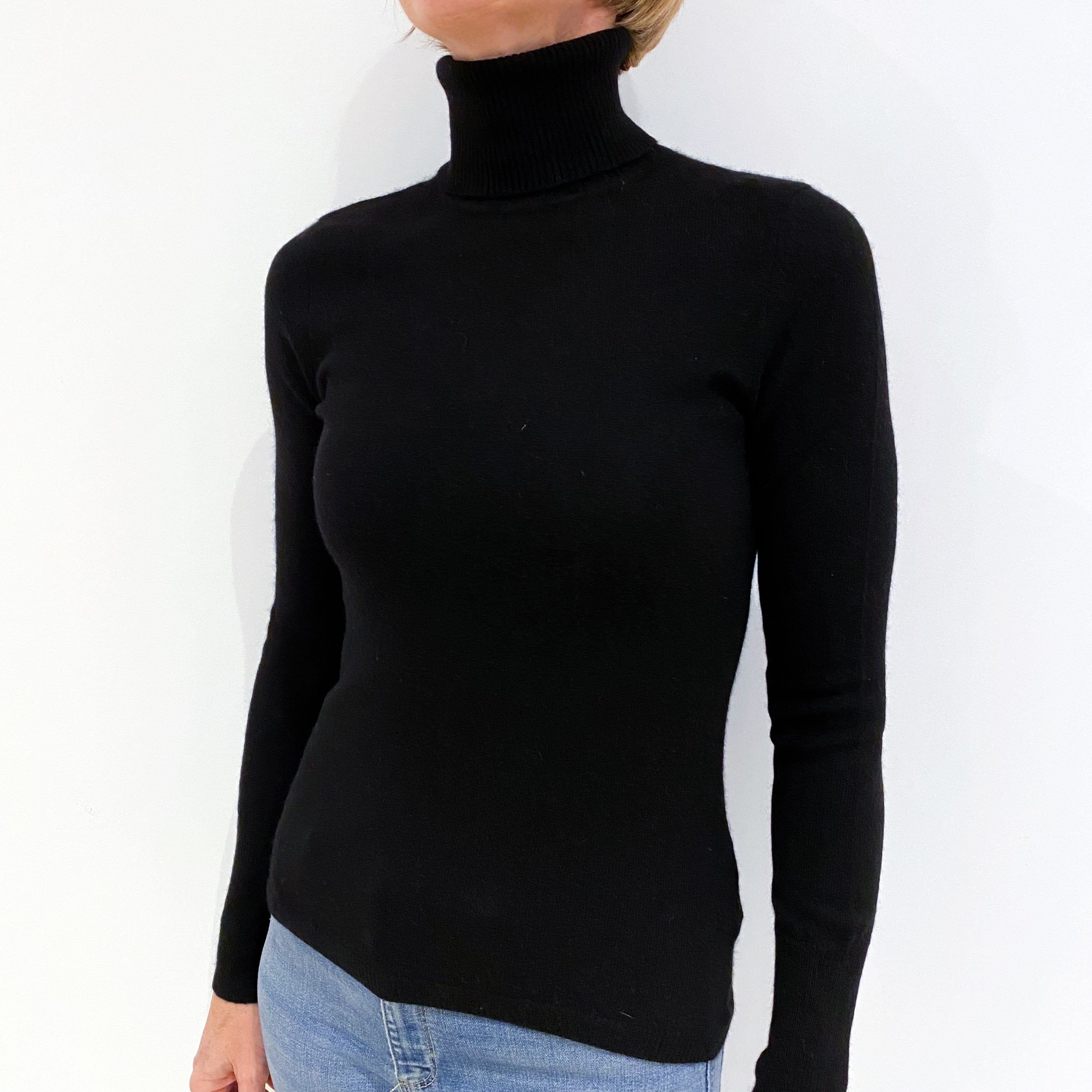 Black Cashmere Polo Neck Jumper Small