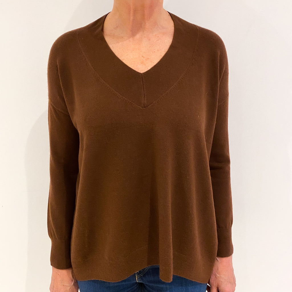 Russet Brown Cashmere V  Neck Jumper Medium
