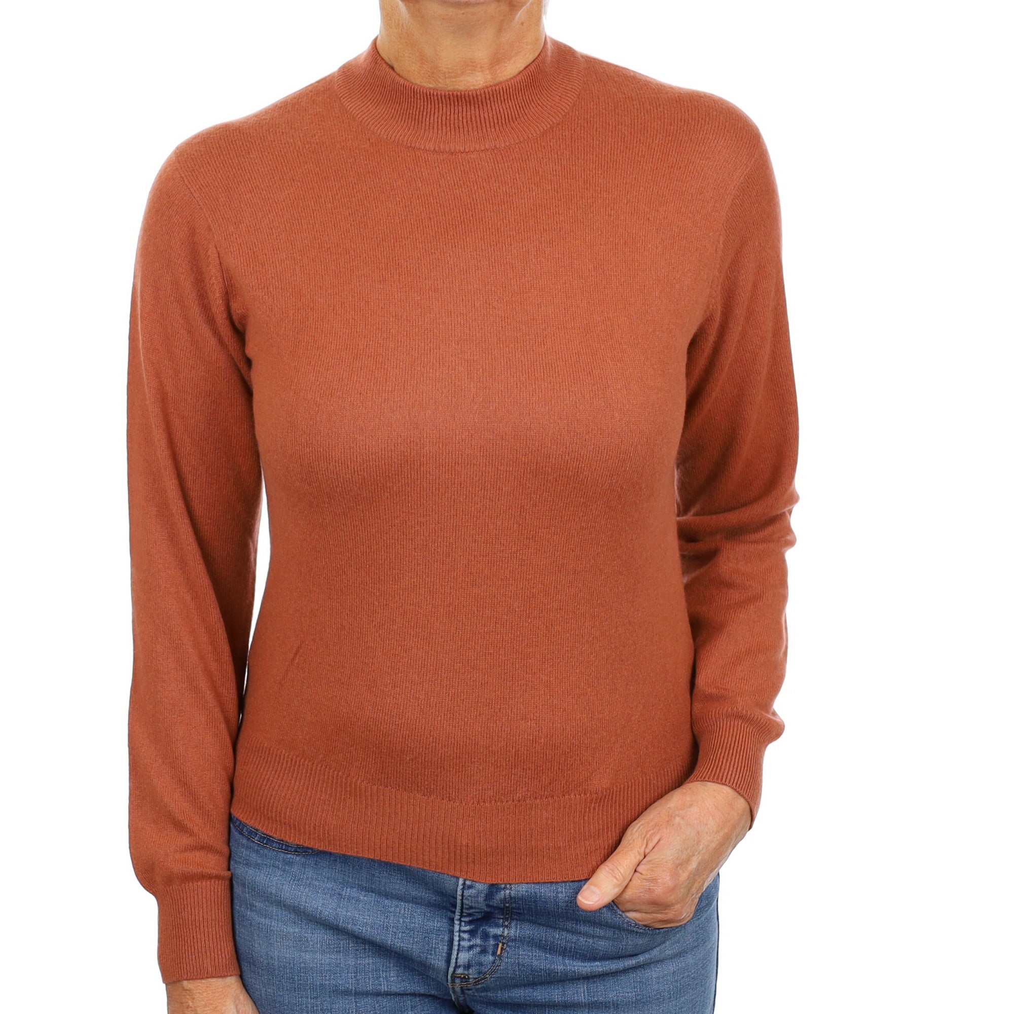 Terracotta Orange Cashmere Turtle Neck Jumper Medium