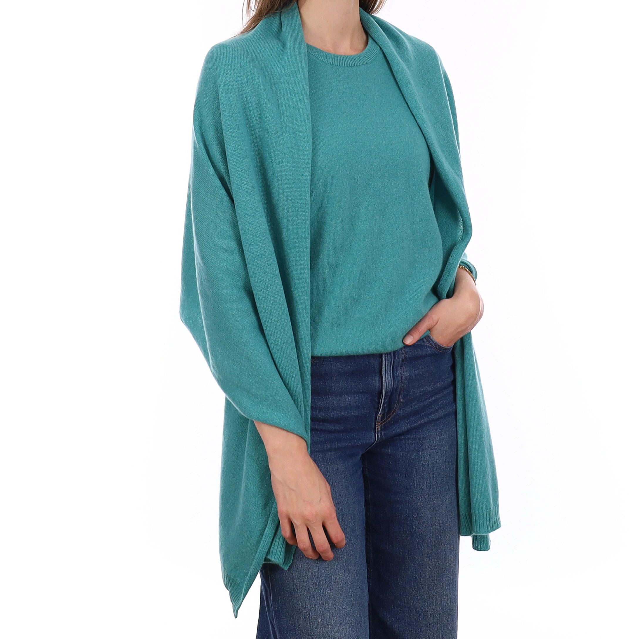 Brand New Lagoon Green Cashmere Crew Neck T-Shirt Large UK 16-18