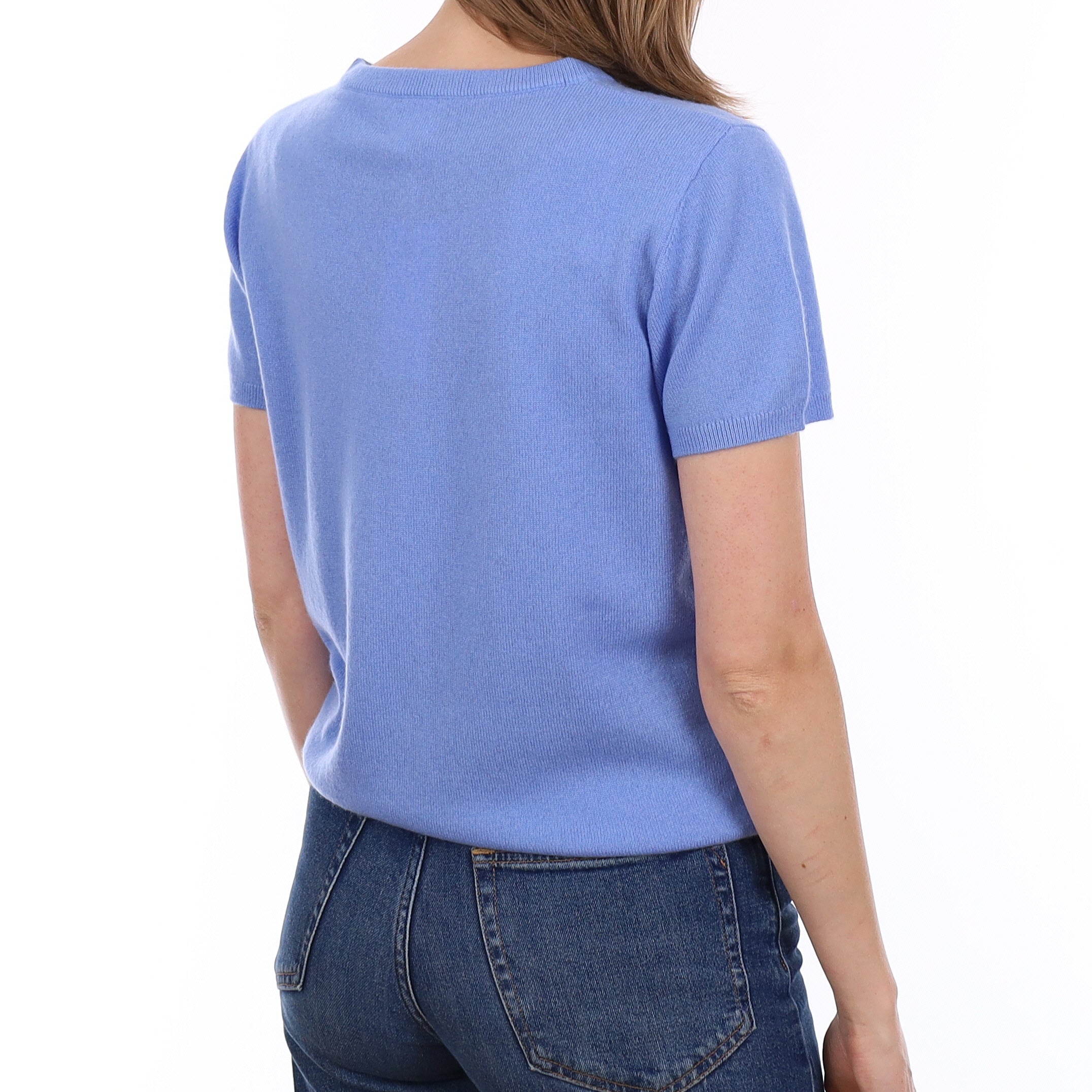 Brand New Cornflower Blue Cashmere Crew Neck T-Shirt Extra Small UK 6-8