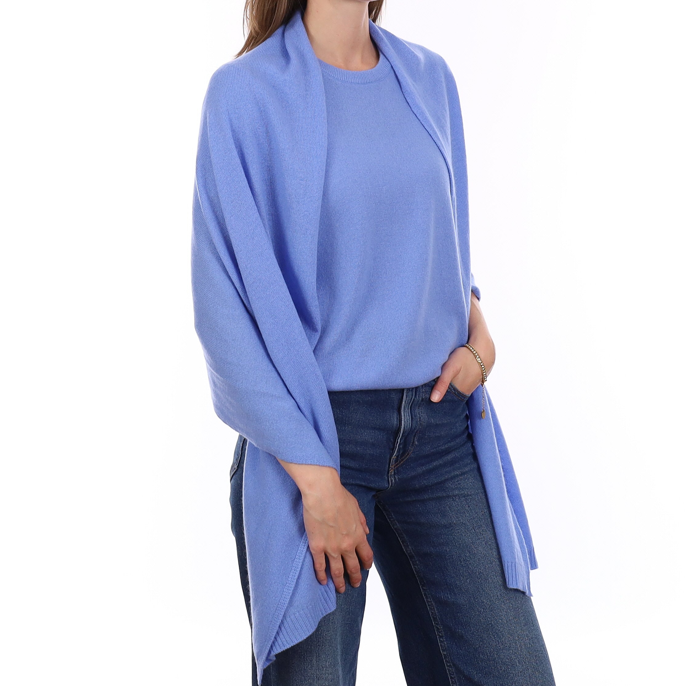 Brand New Cornflower Blue Cashmere Crew Neck T-Shirt Large UK 16-18