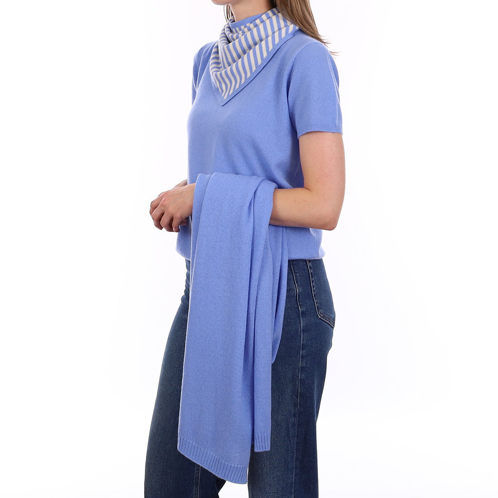 Brand New Cornflower Blue Cashmere Crew Neck T-Shirt Medium UK 12-14