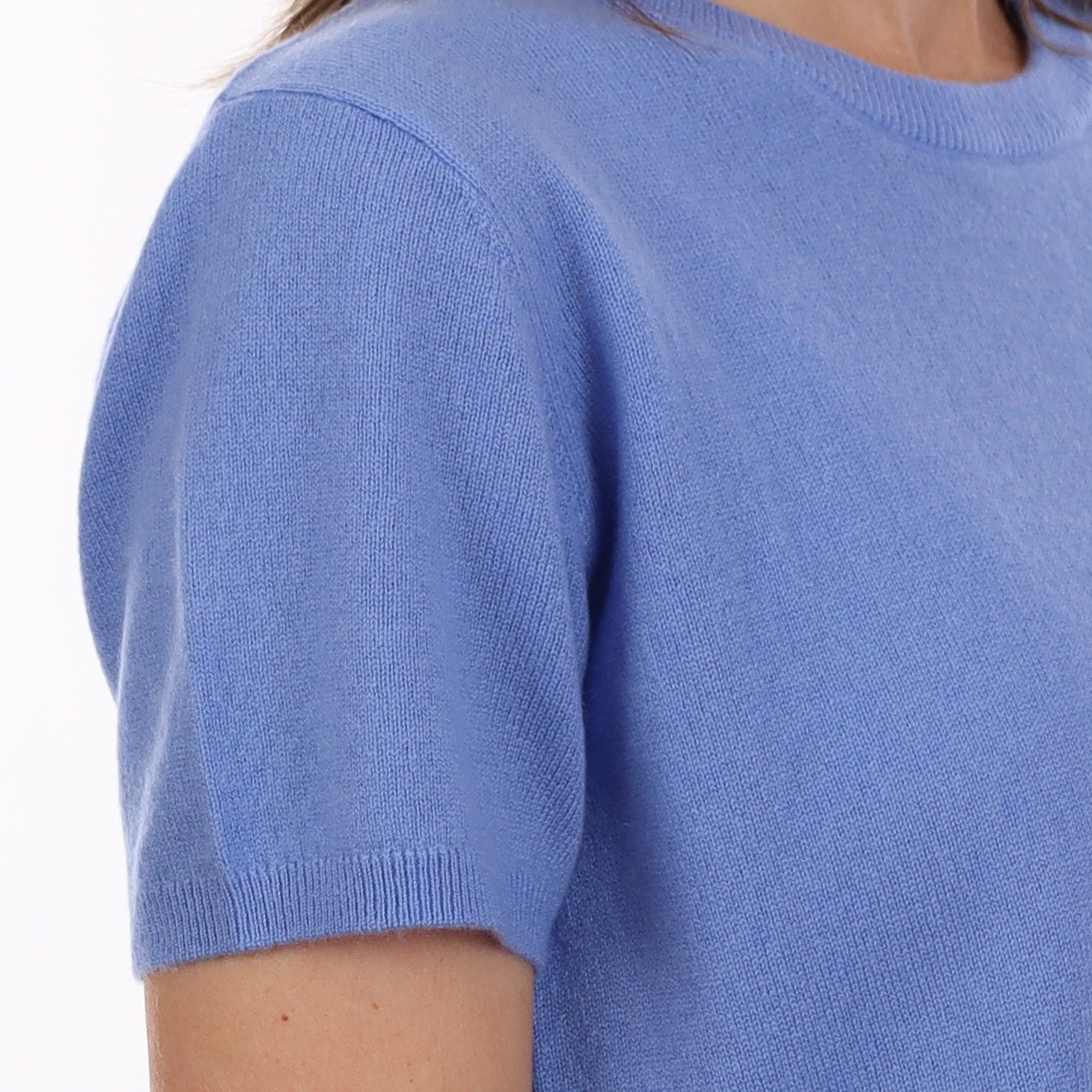 Brand New Cornflower Blue Cashmere Crew Neck T-Shirt Small UK 8-10