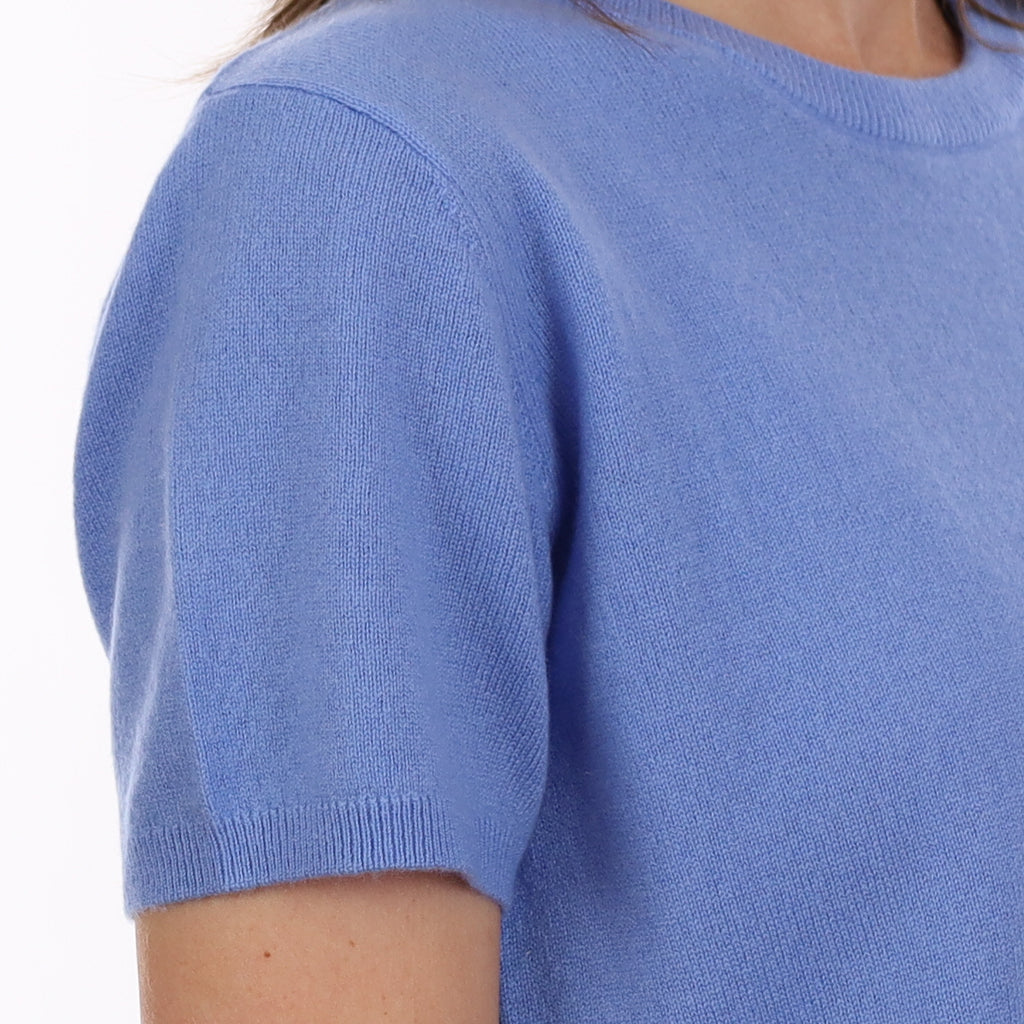 Brand New Cornflower Blue Cashmere Crew Neck T-Shirt Large UK 16-18