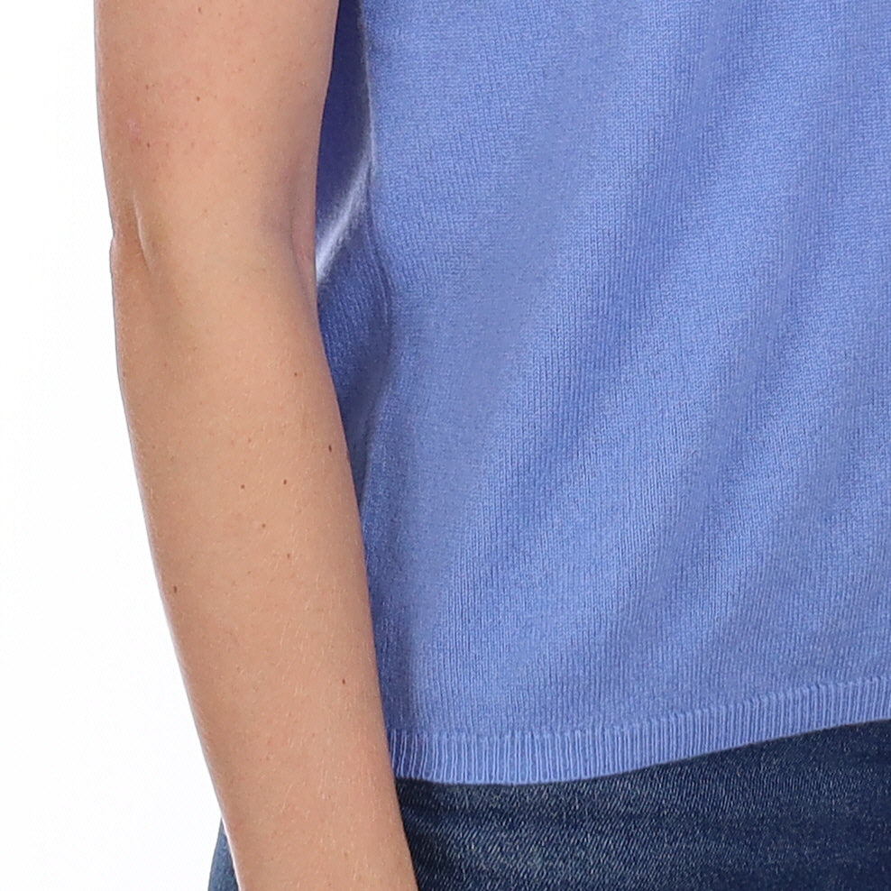 Brand New Cornflower Blue Cashmere Crew Neck T-Shirt Extra Large UK 20-22