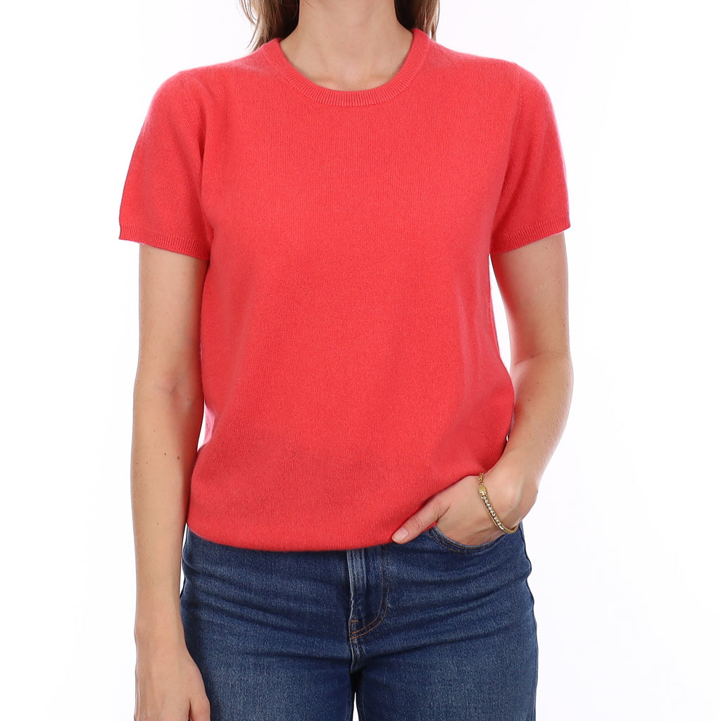 Brand New Coral Pink Cashmere Crew Neck T-Shirt Small UK 8-10