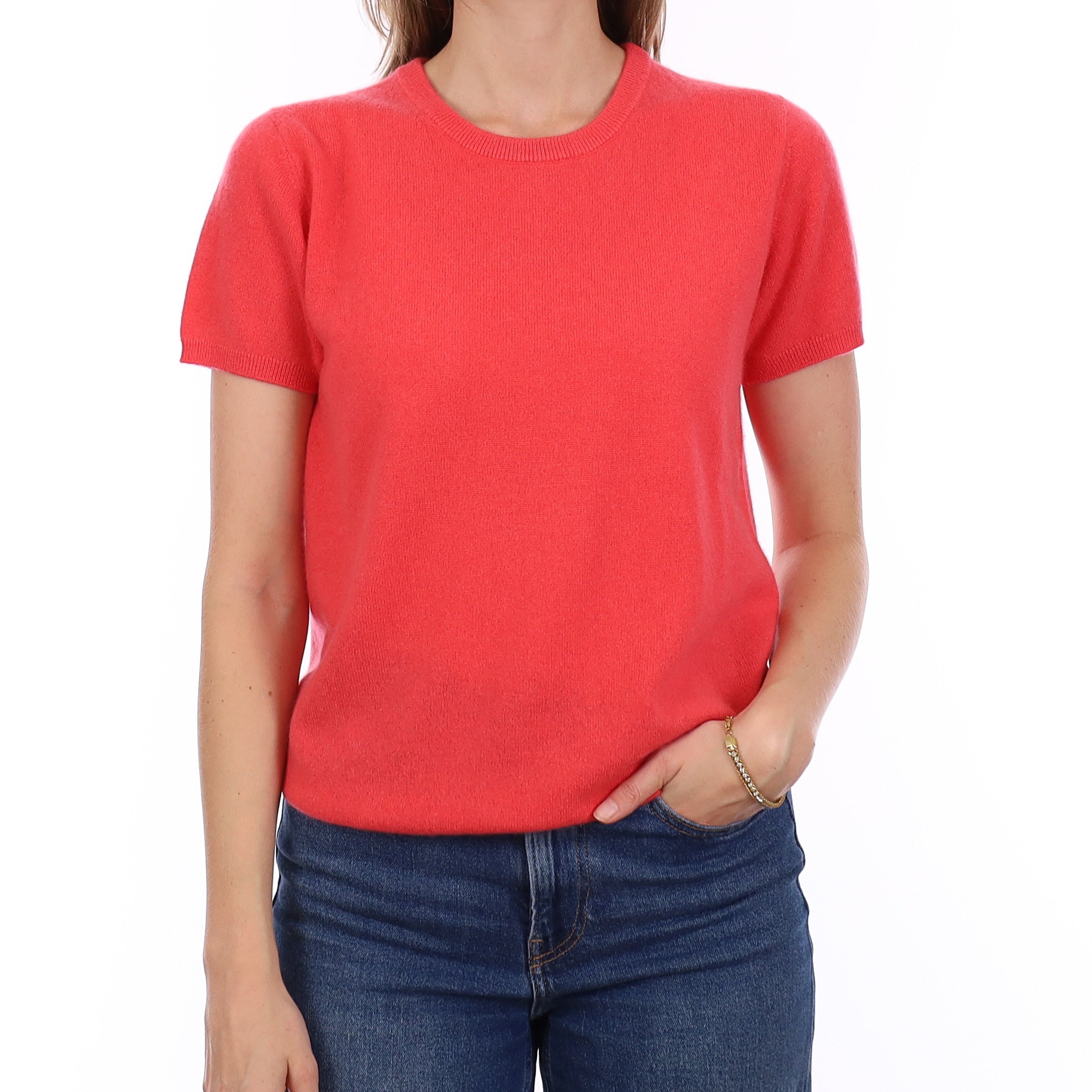 Brand New Coral Pink Cashmere Crew Neck T-Shirt Small UK 8-10