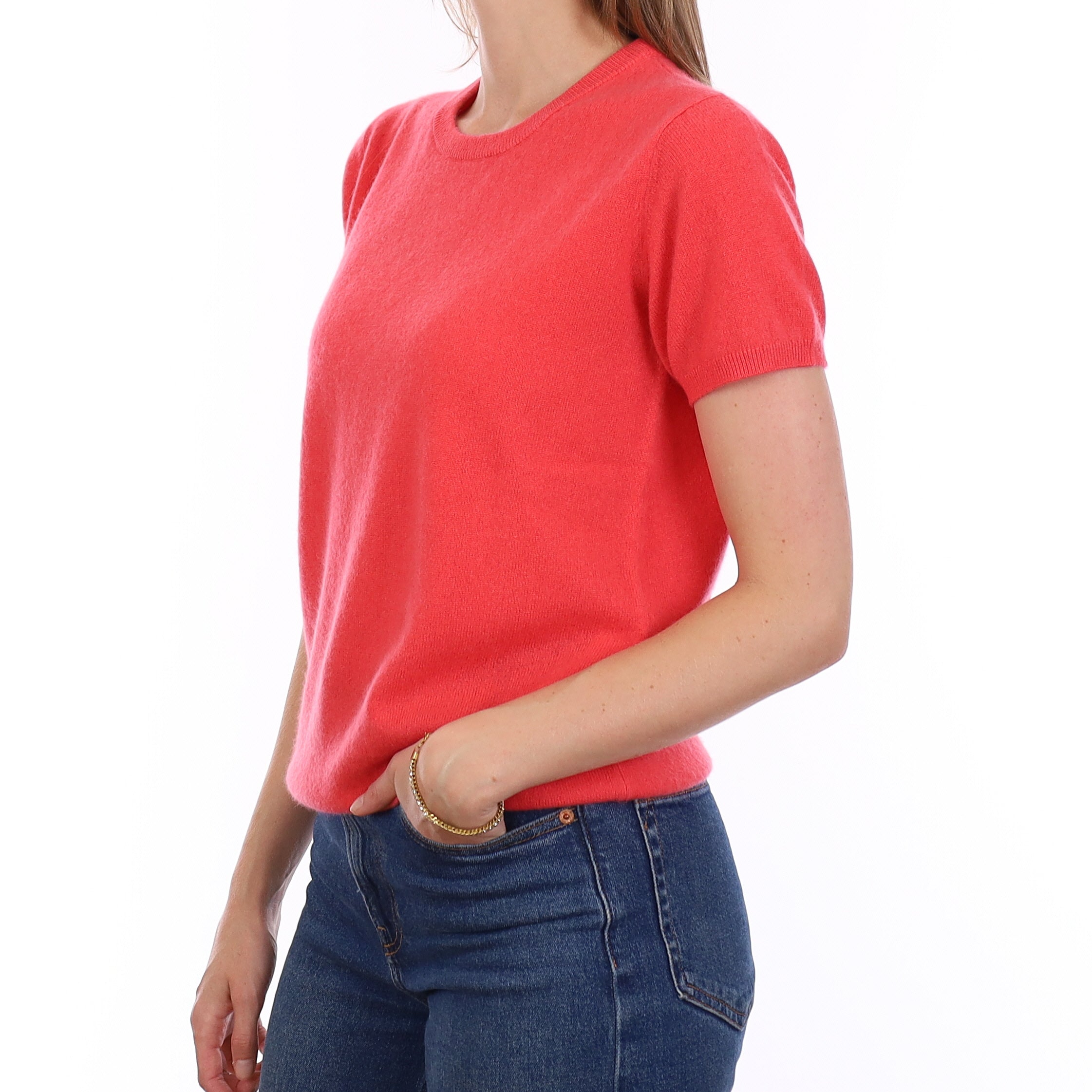 Brand New Coral Pink Cashmere Crew Neck T-Shirt Small UK 8-10