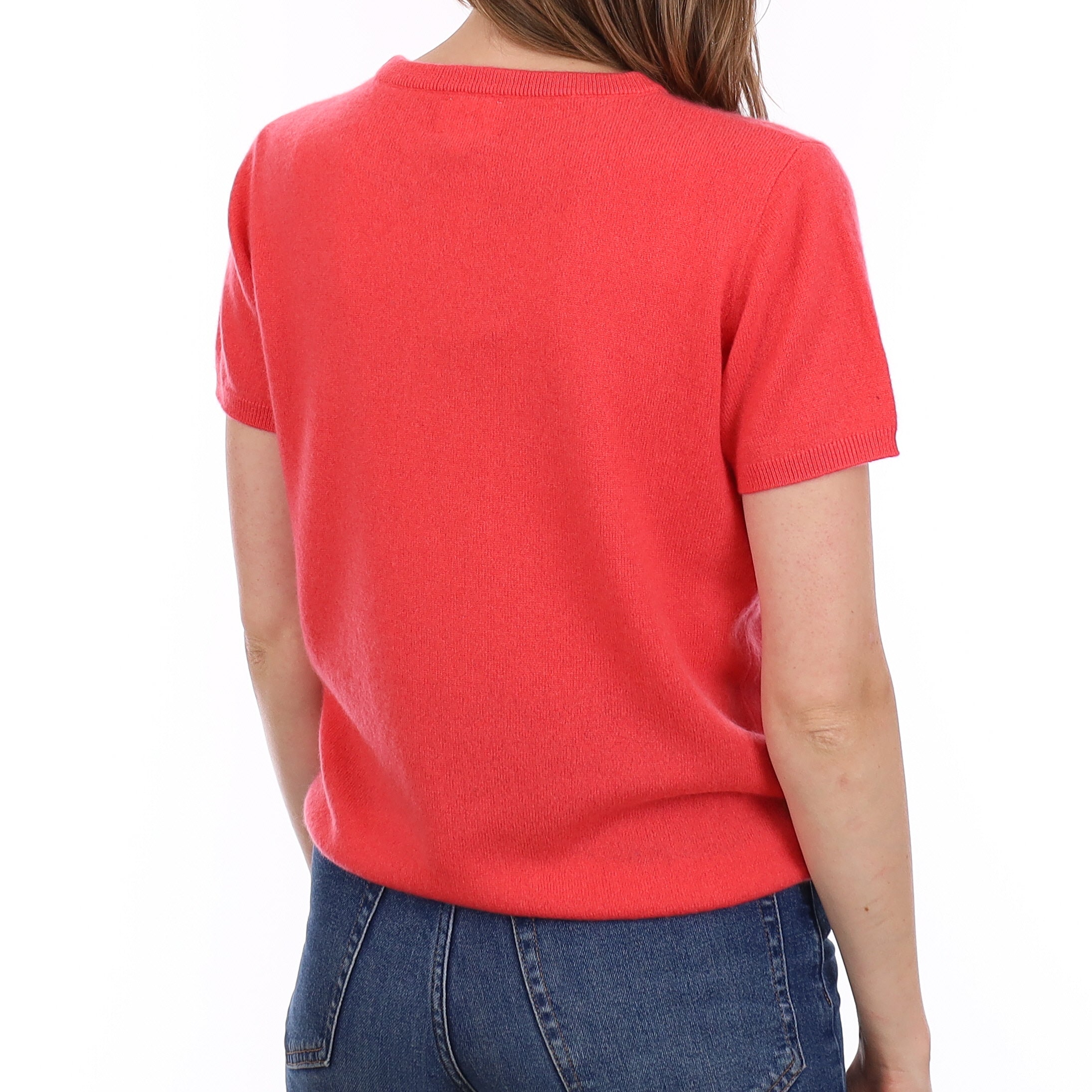 Brand New Coral Pink Cashmere Crew Neck T-Shirt Small UK 8-10