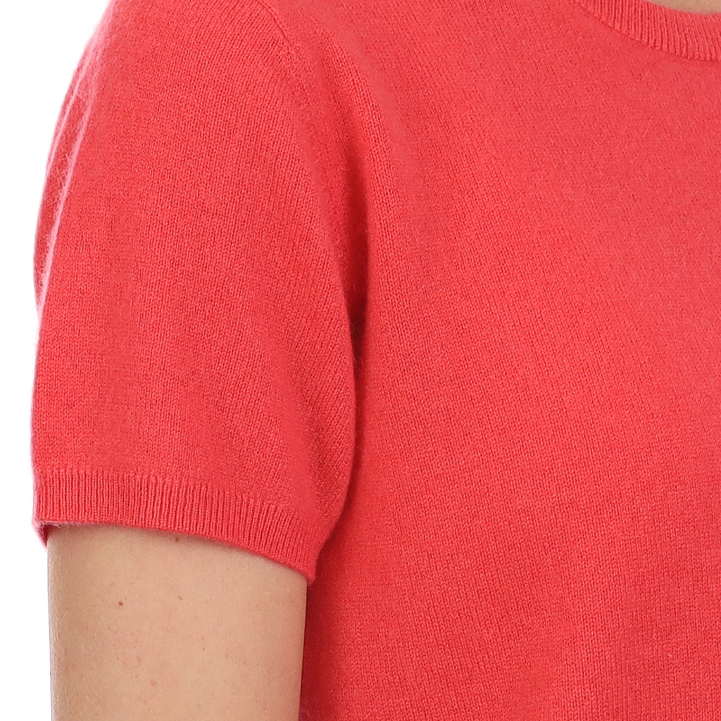 Brand New Coral Pink Cashmere Crew Neck T-Shirt Large UK 16-18