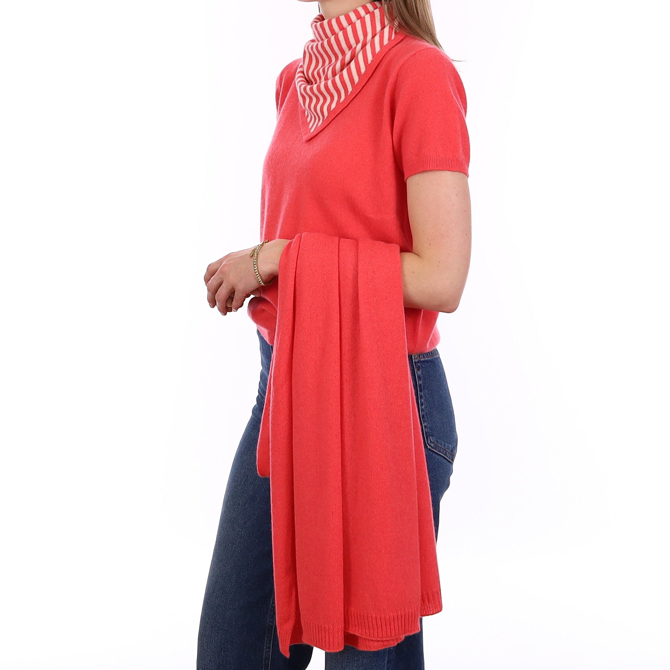 Brand New Coral Pink Cashmere Crew Neck T-Shirt Medium UK 12-14