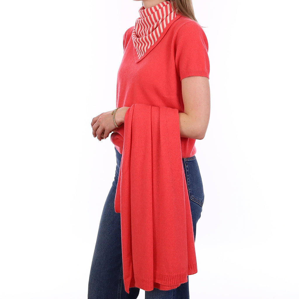 Brand New Coral Pink Cashmere Crew Neck T-Shirt Extra Large UK 20-22