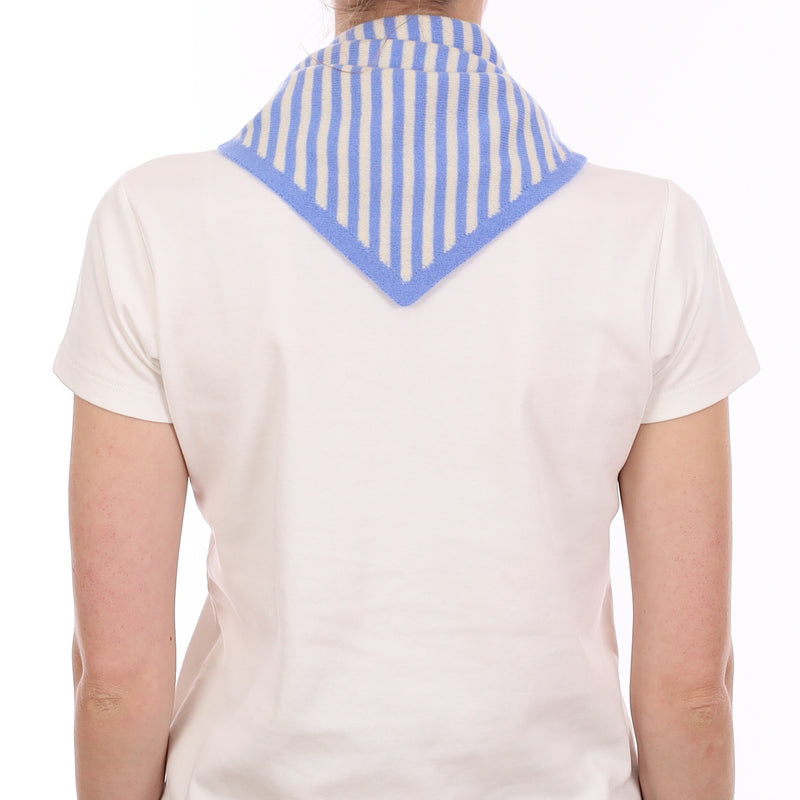 Brand New Cornflower and Chalk Striped Recycled Cashmere Triangle Scarf