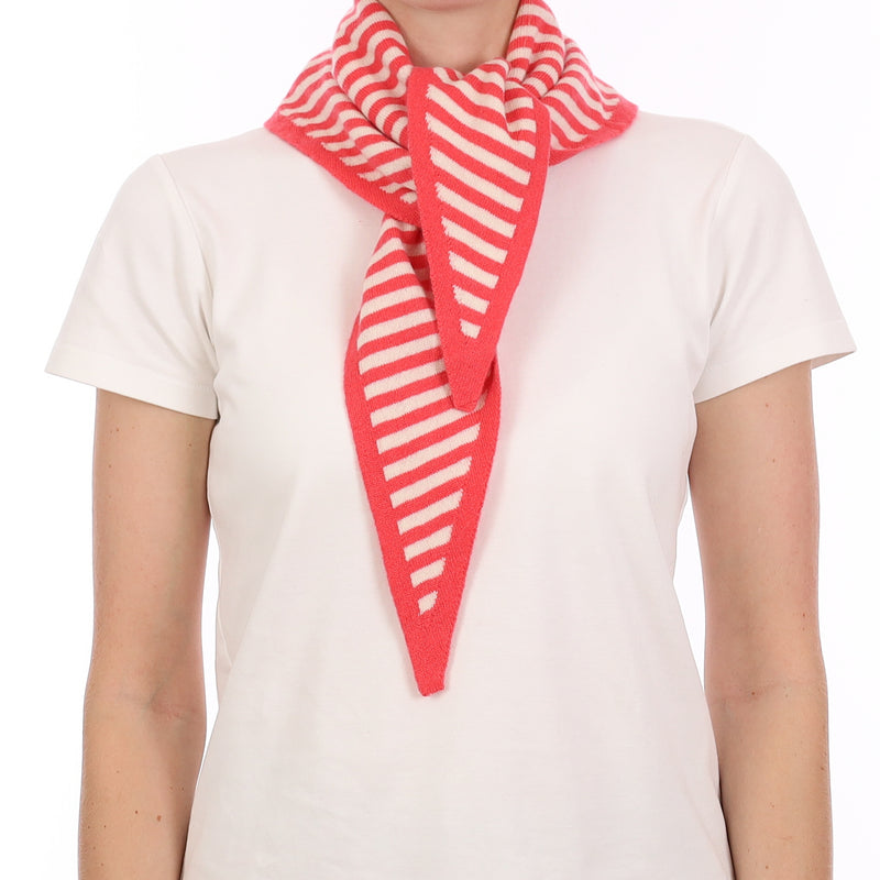 Brand New Coral and Chalk Striped Recycled Cashmere Triangle Scarf