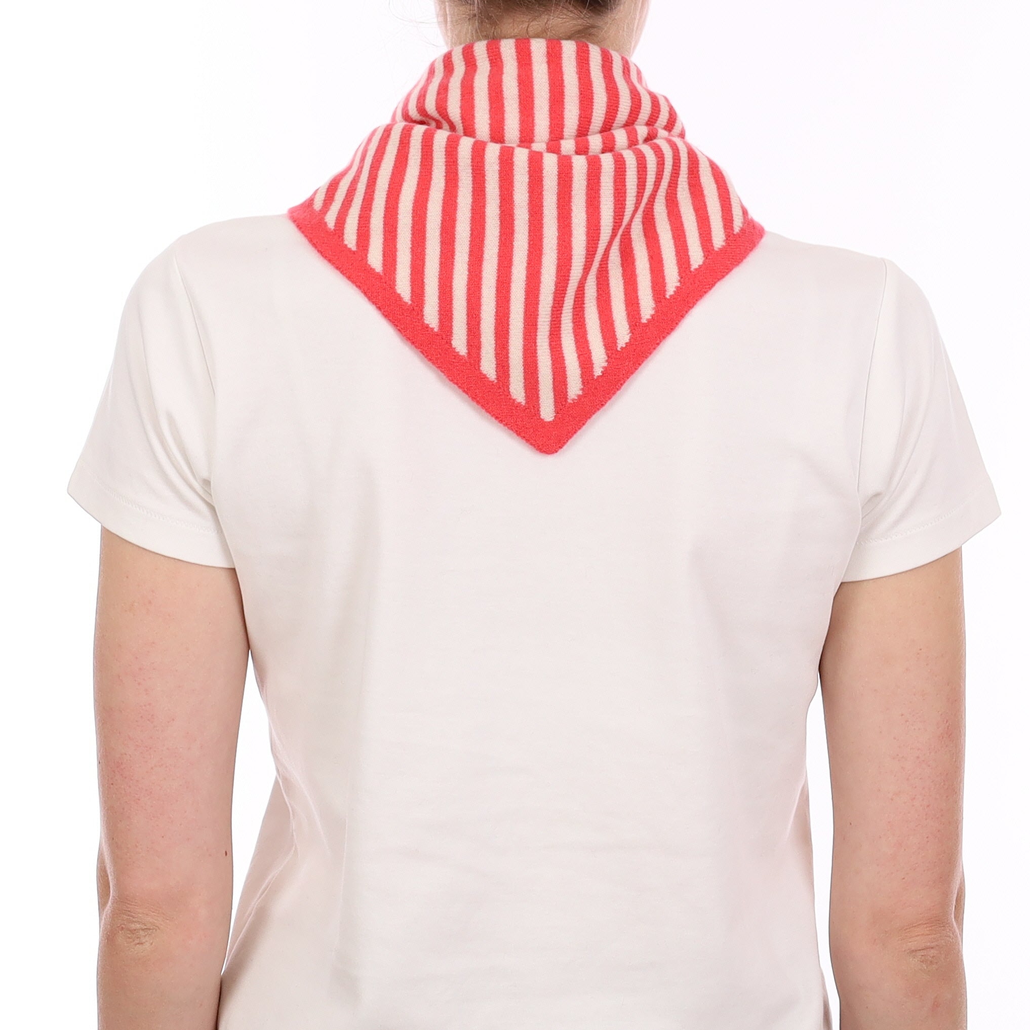 Brand New Coral and Chalk Striped Recycled Cashmere Triangle Scarf
