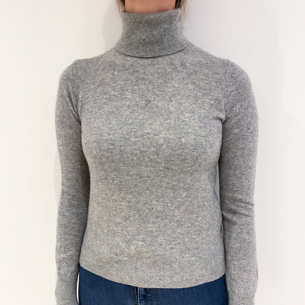 Smoke Grey Cashmere Polo Neck Jumper Small