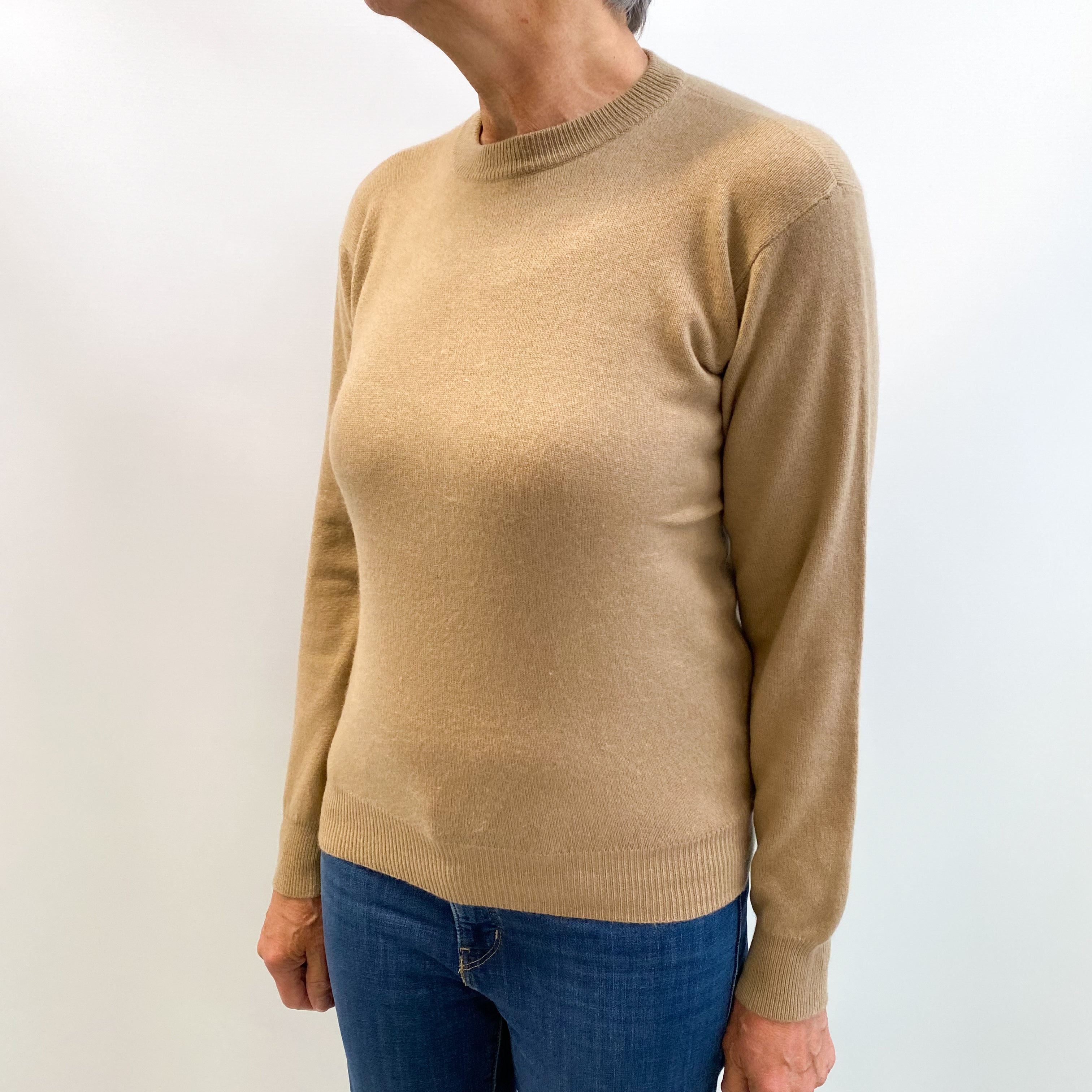 Toffee Brown Cashmere Crew Neck Jumper Medium