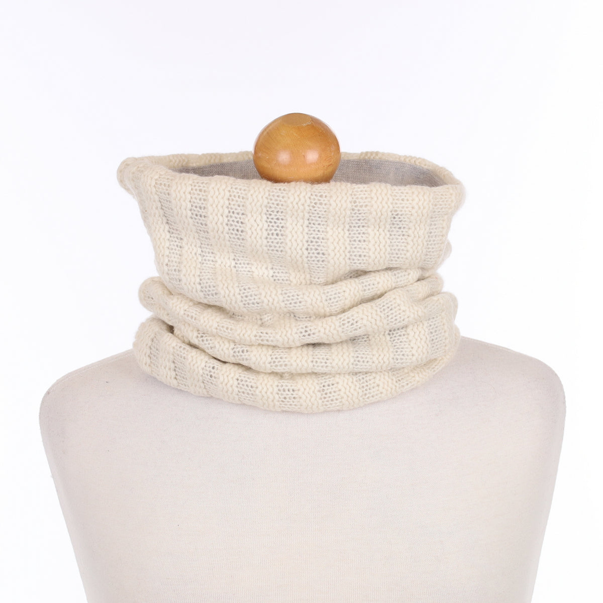Cream Textured Knit and Grey Luxury Double Layered Snood