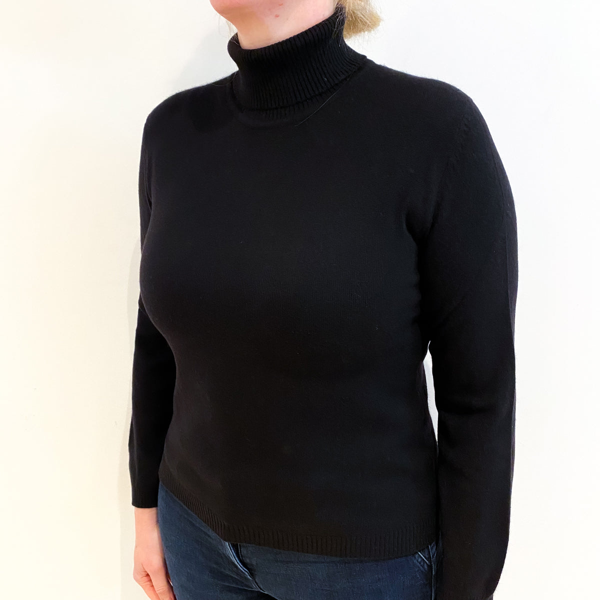 Black Cashmere Polo Neck Jumper Large
