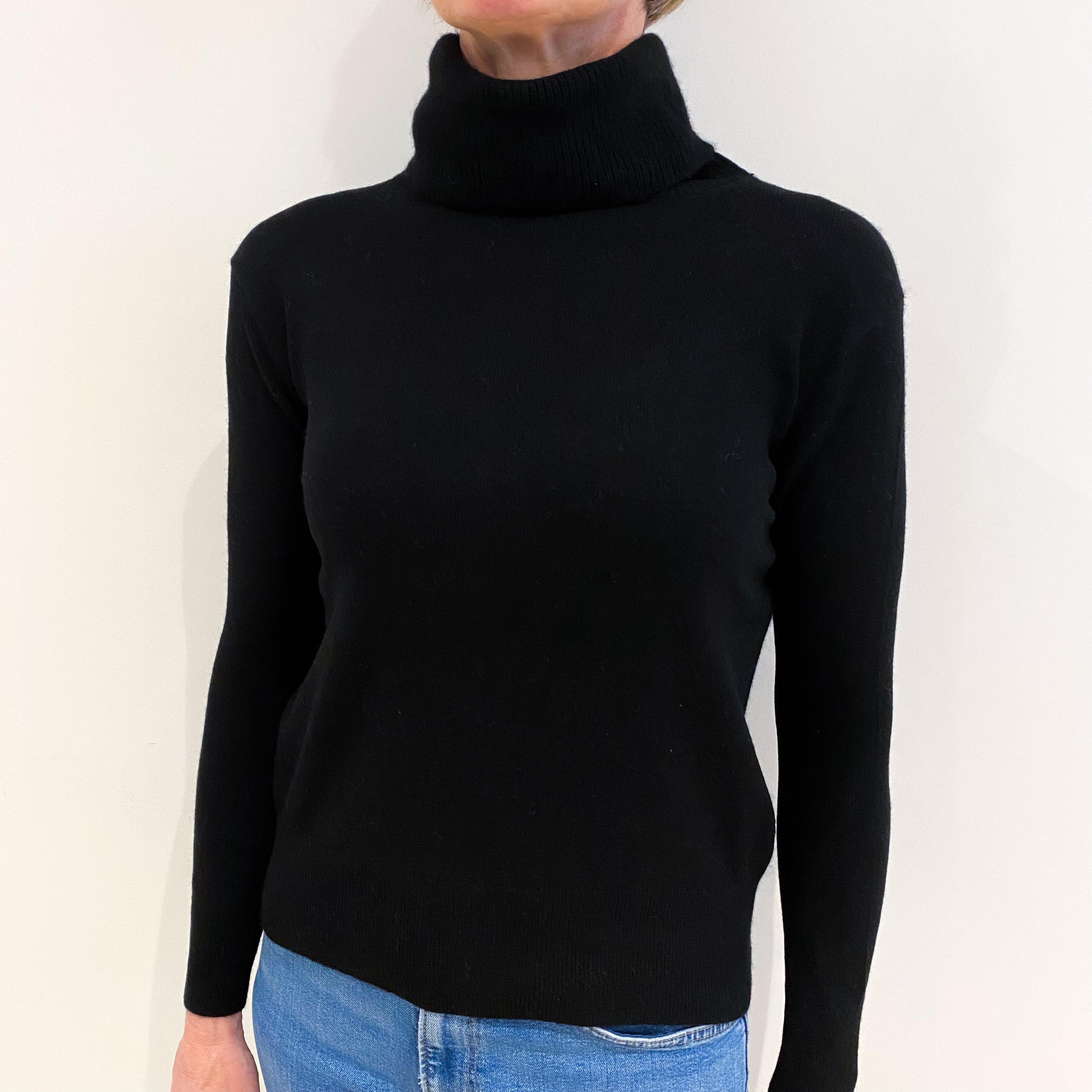 Black Cashmere Polo Neck Jumper Small