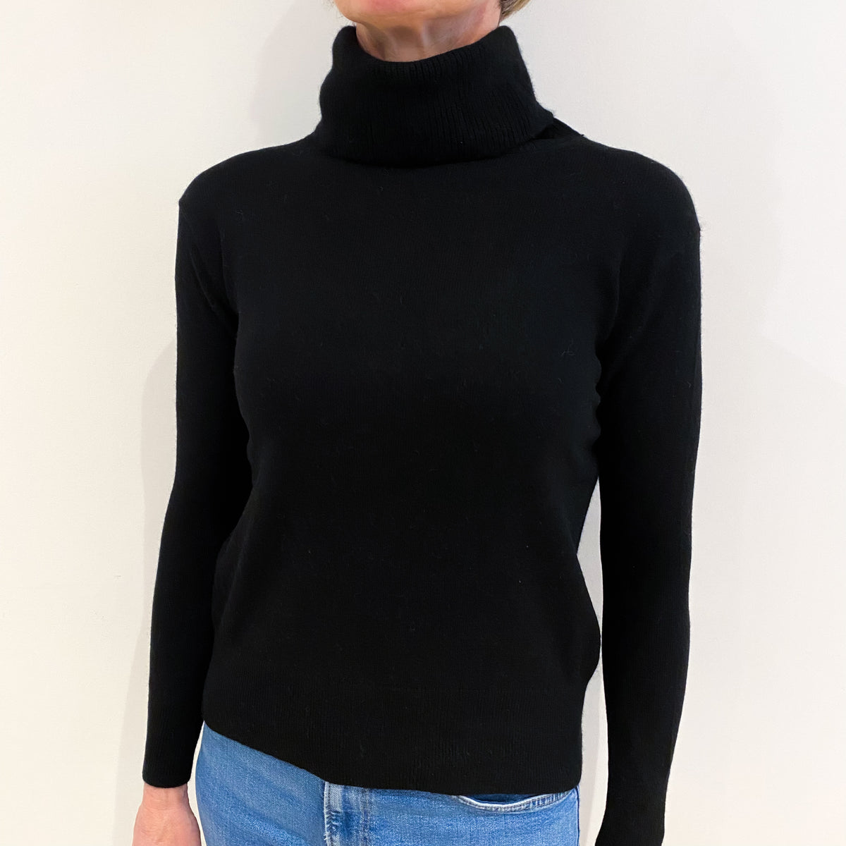Black Cashmere Polo Neck Jumper Small